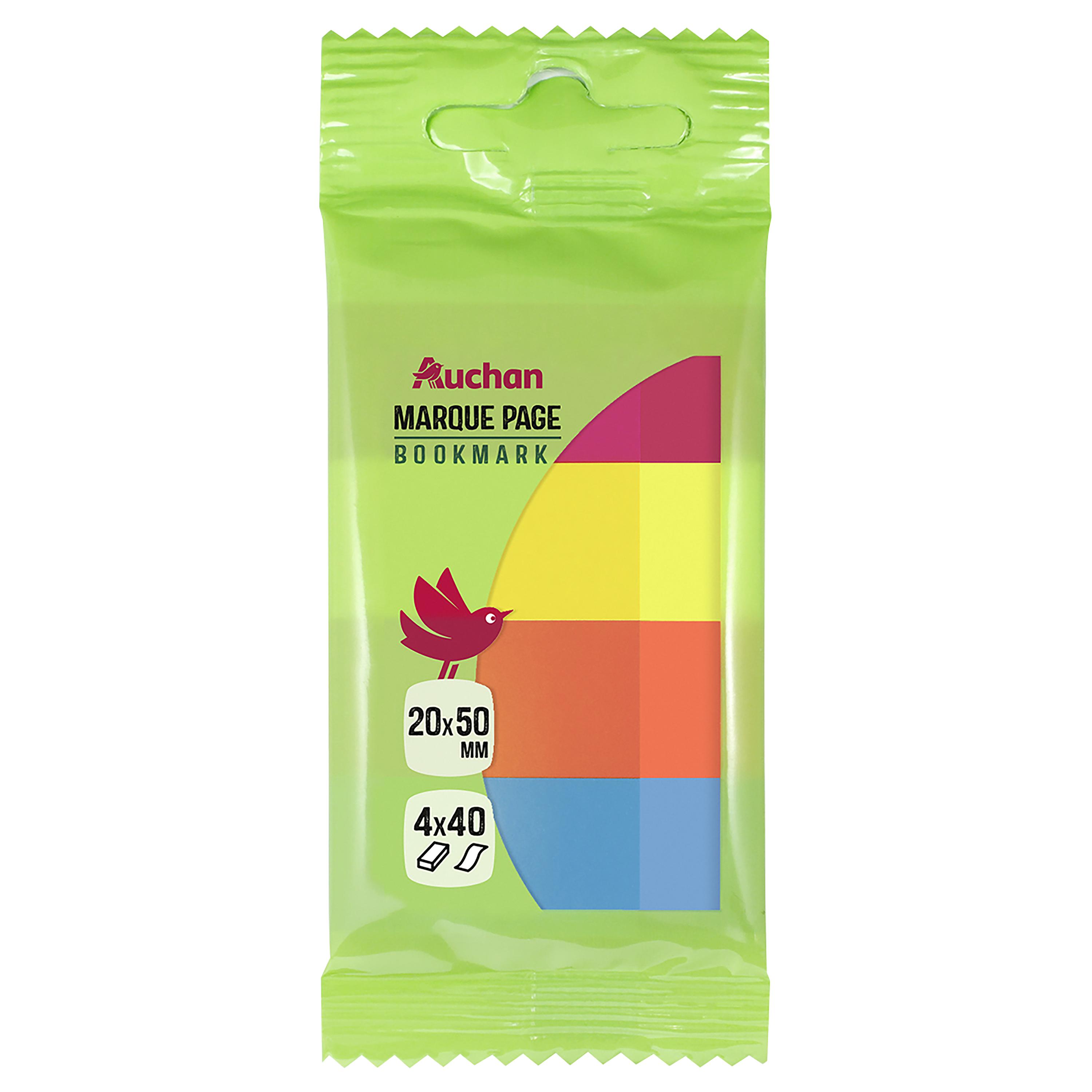 AUCHAN Marque pages 4x40 feuilles 20x50mm - 4 couleurs