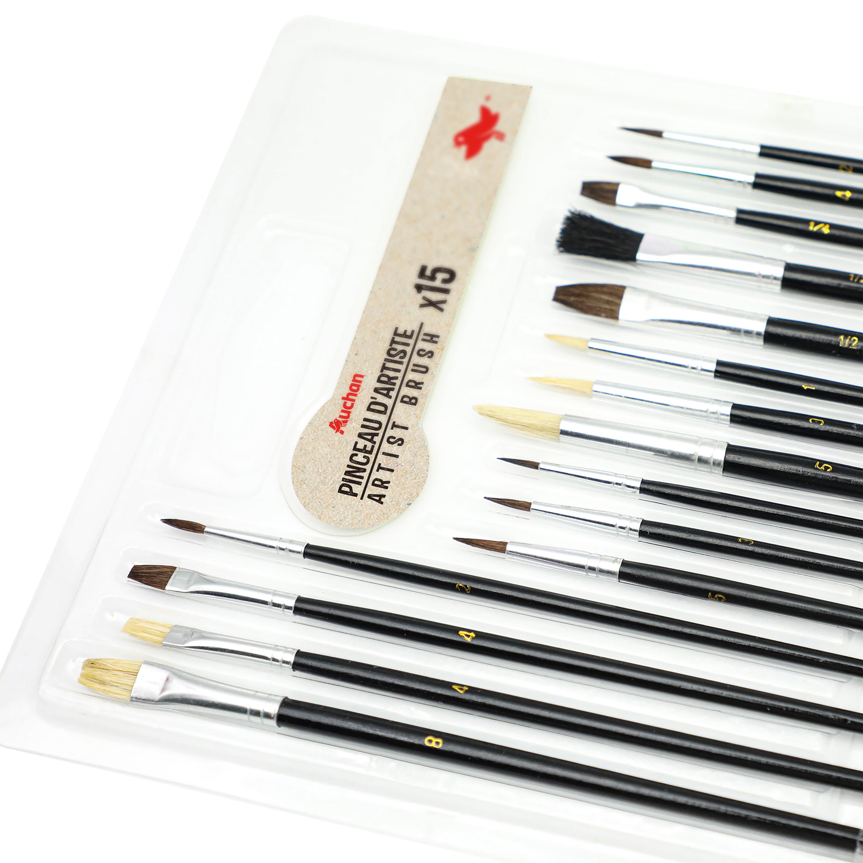 Voir la diapositive 2 : AUCHAN Lot de 15 pinceaux d'artiste