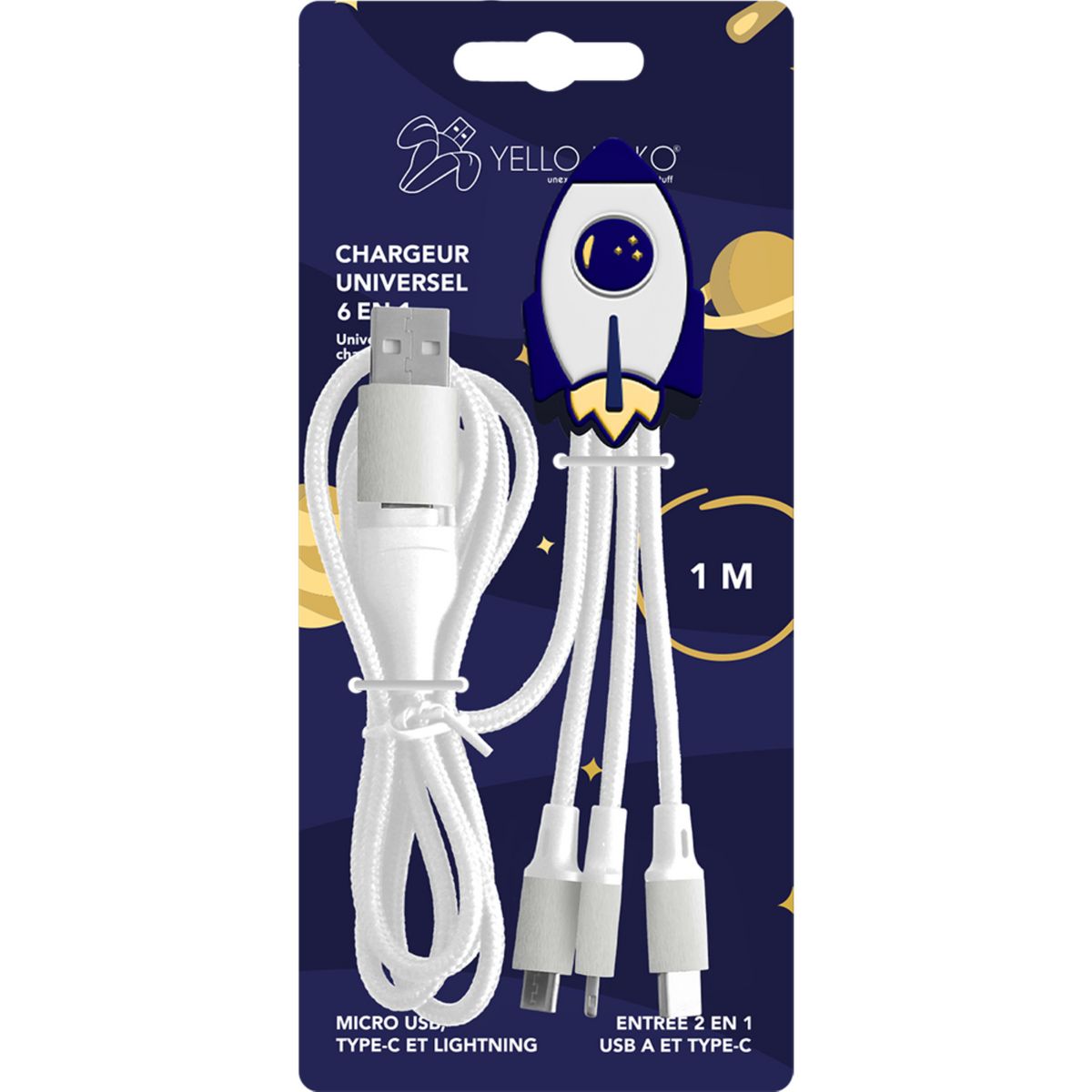 YELLO KOKO Câble USBA / USB C / Micro / Lightning - Fusée