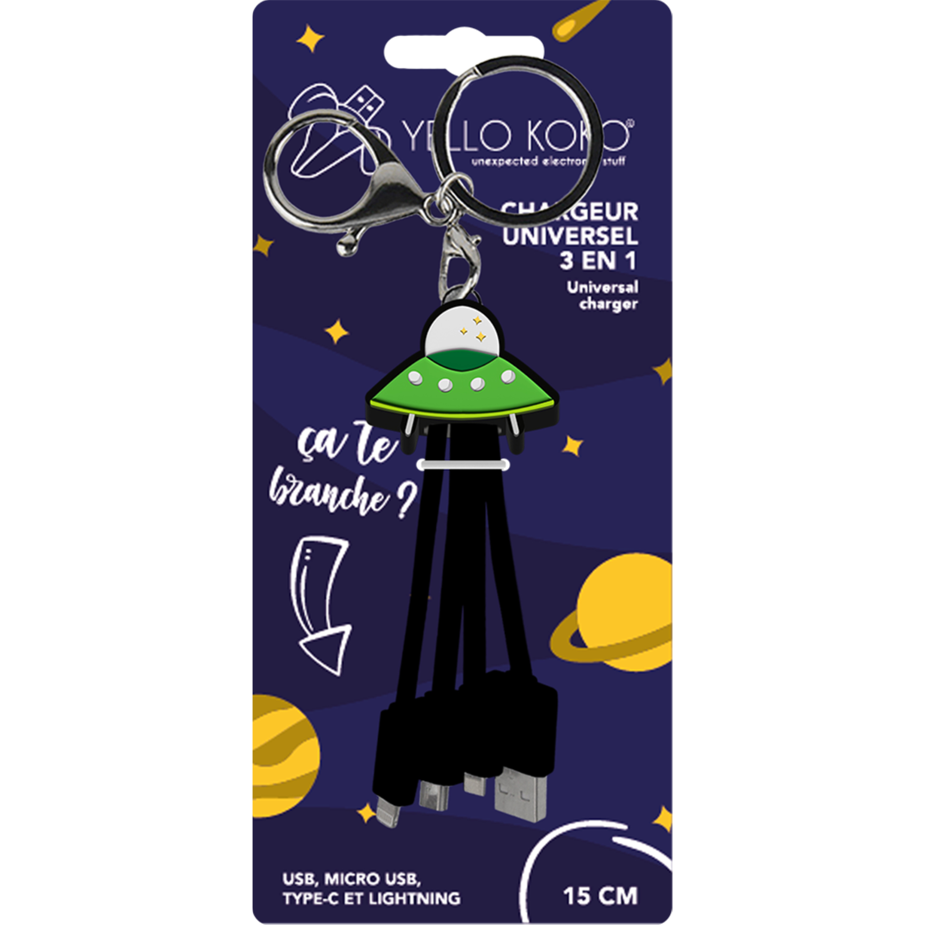 Voir la diapositive 2 : YELLO KOKO Câble USB A / USB C / Micro / Lightning - Soucoupe