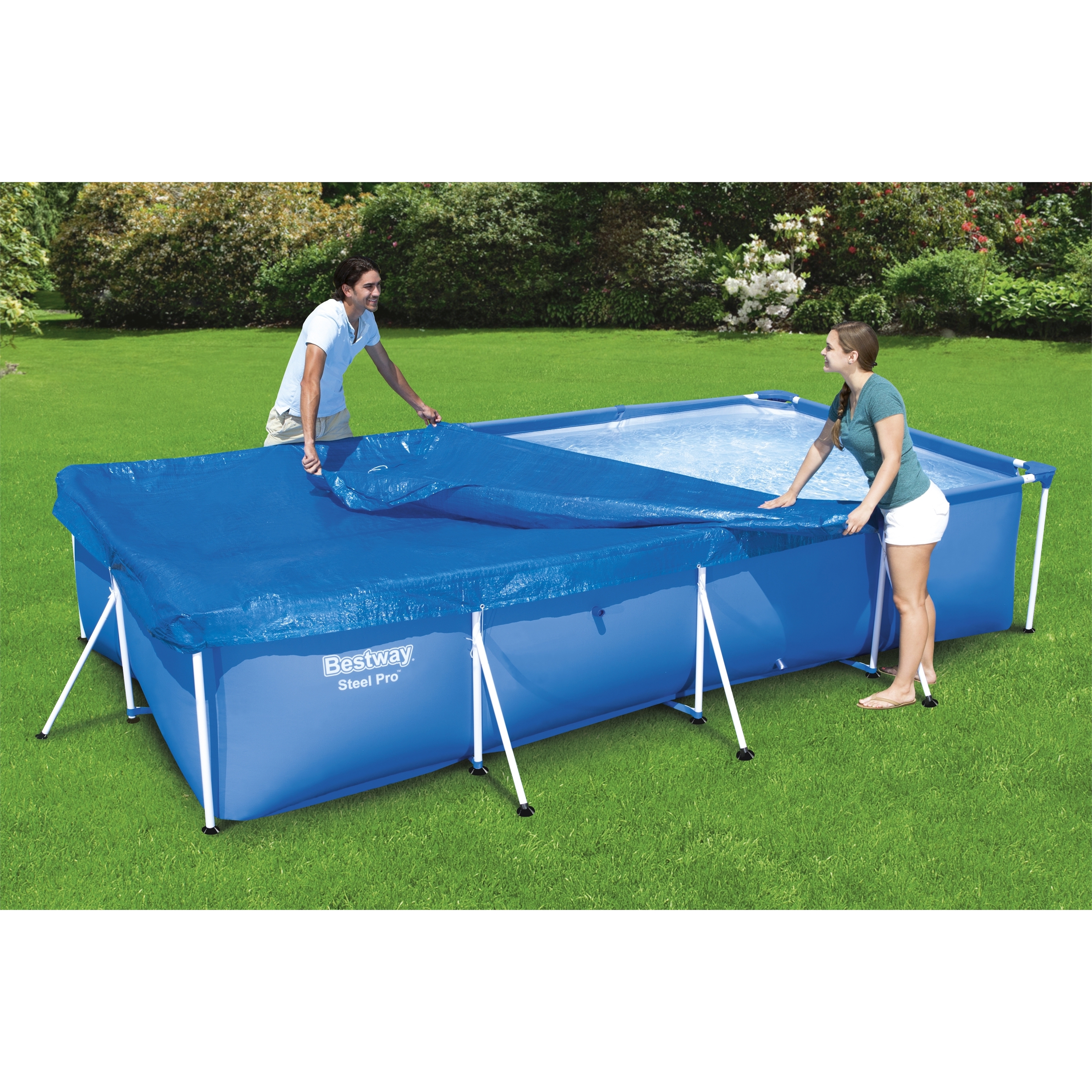 Voir la diapositive 6 : BESTWAY Bâche 4 saisons pour piscine rectangulaire STEEL PRO 400 X 211 cm