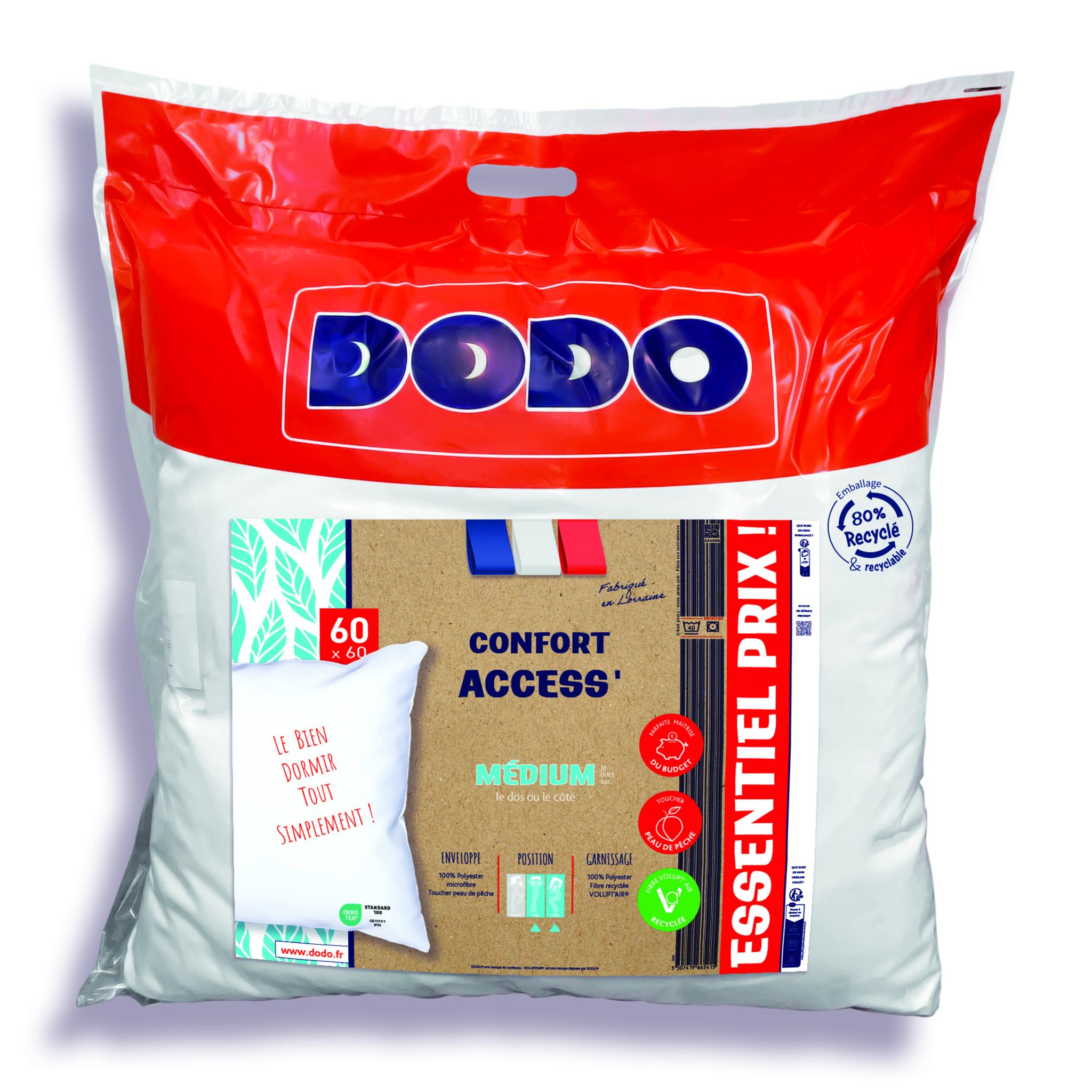 Voir la diapositive 1 : DODO Oreiller confort médium en microfibre VOLUPT AIR RECYCLE