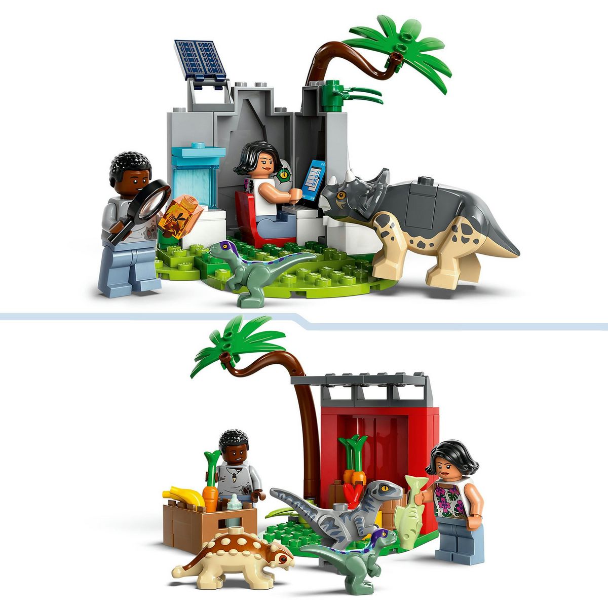 LEGO Jurassic World 76963 Le Centre de Sauvetage des Bébés Dinosaures, Jouet avec Figurines Triceratops et Velociraptor