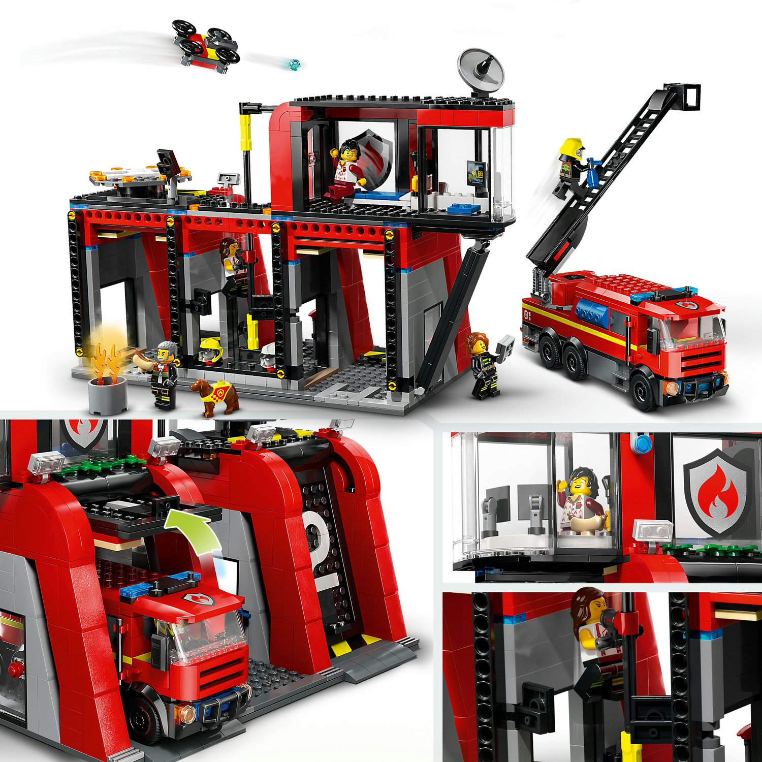 Voir la diapositive 4 : LEGO LEGO 60414 City La Caserne et le Camion de Pompiers, Jouet de Figurine de Chien et 5 Minifigurines, Cadeau Enfants