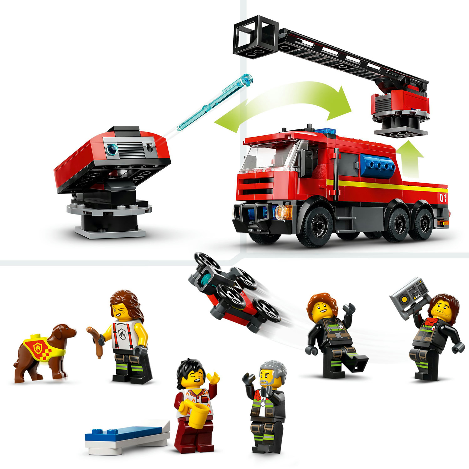 Voir la diapositive 5 : LEGO LEGO 60414 City La Caserne et le Camion de Pompiers, Jouet de Figurine de Chien et 5 Minifigurines, Cadeau Enfants