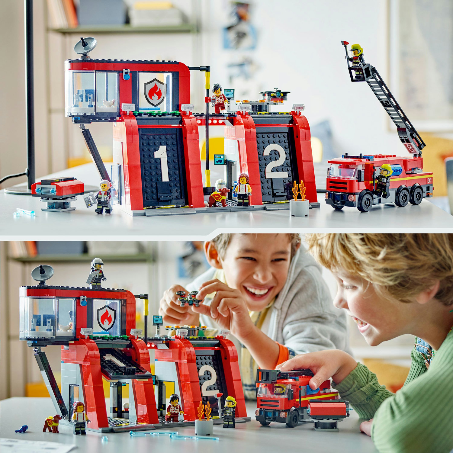 Voir la diapositive 6 : LEGO LEGO 60414 City La Caserne et le Camion de Pompiers, Jouet de Figurine de Chien et 5 Minifigurines, Cadeau Enfants
