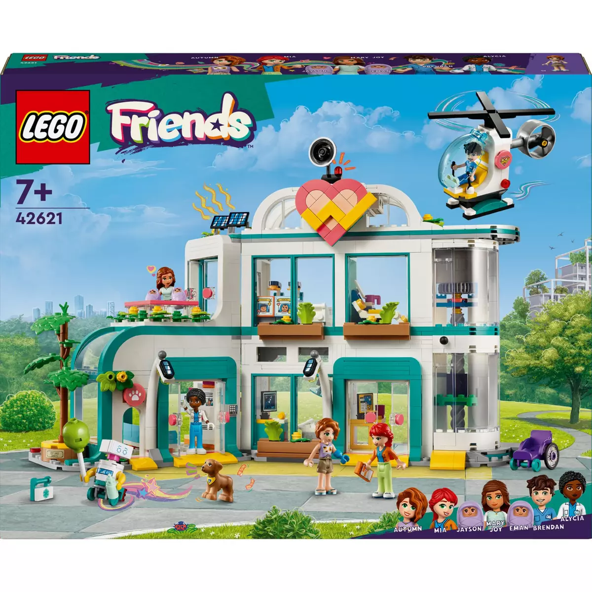 LEGO Friends 42621 L’Hôpital de Heartlake City, Jouet avec Hélicoptère et Figurines incluant Autumn et un Chien