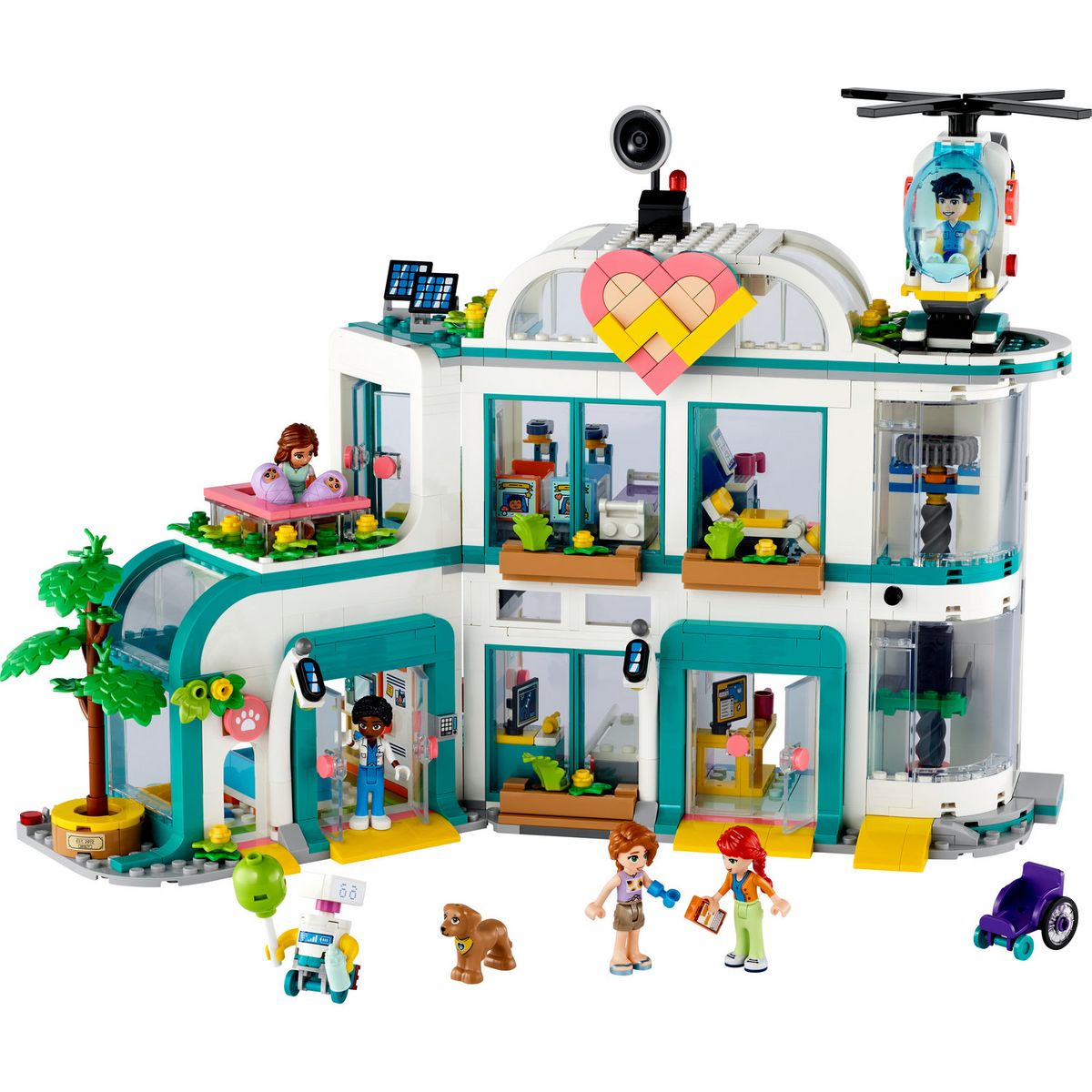 LEGO Friends 42621 L'Hôpital de Heartlake City, Jouet avec Hélicoptère et Figurines incluant Autumn et un Chien