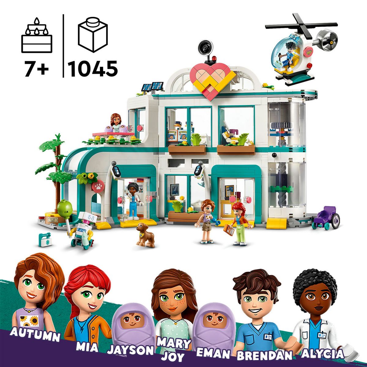 LEGO Friends 42621 L'Hôpital de Heartlake City, Jouet avec Hélicoptère et Figurines incluant Autumn et un Chien