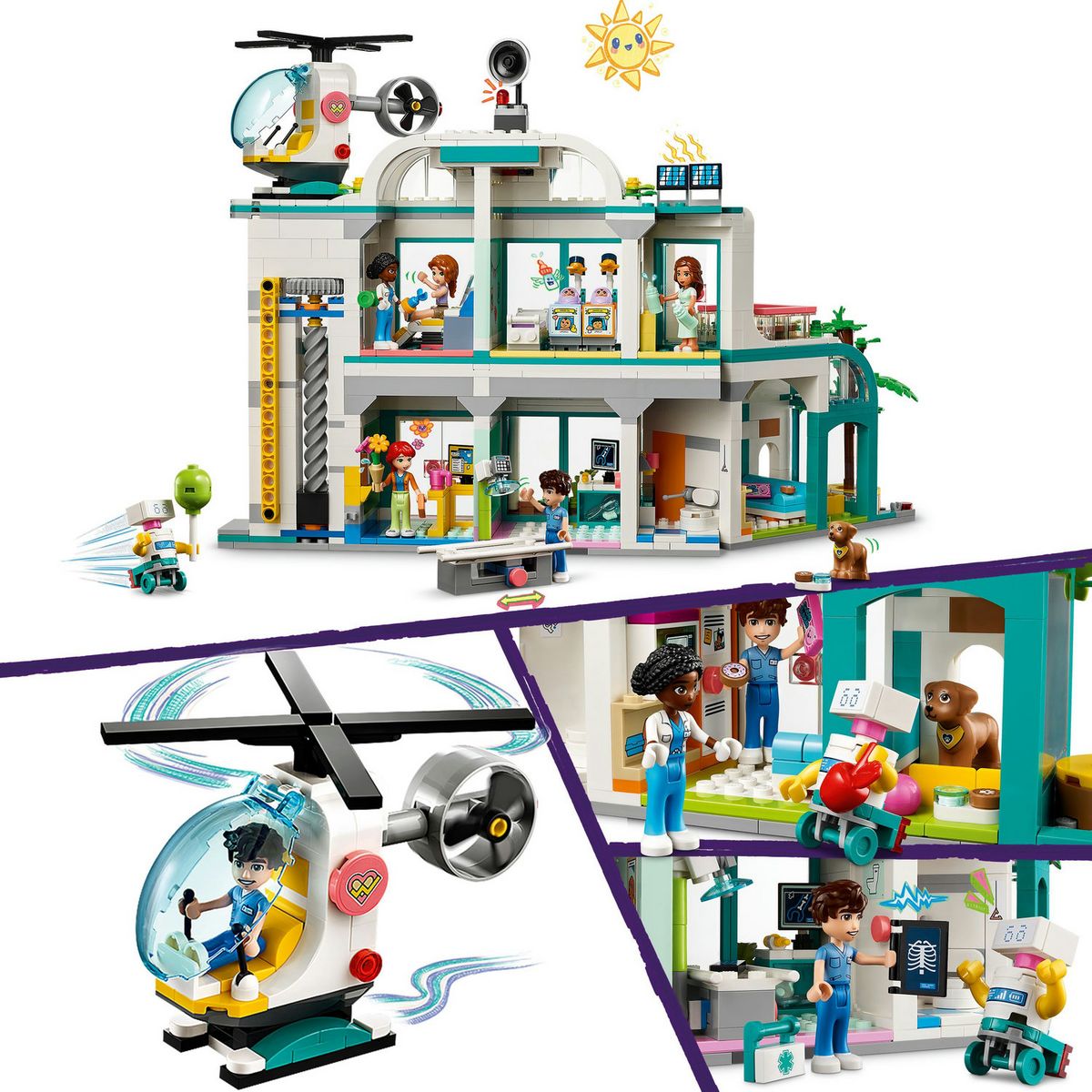 LEGO Friends 42621 L'Hôpital de Heartlake City, Jouet avec Hélicoptère et Figurines incluant Autumn et un Chien