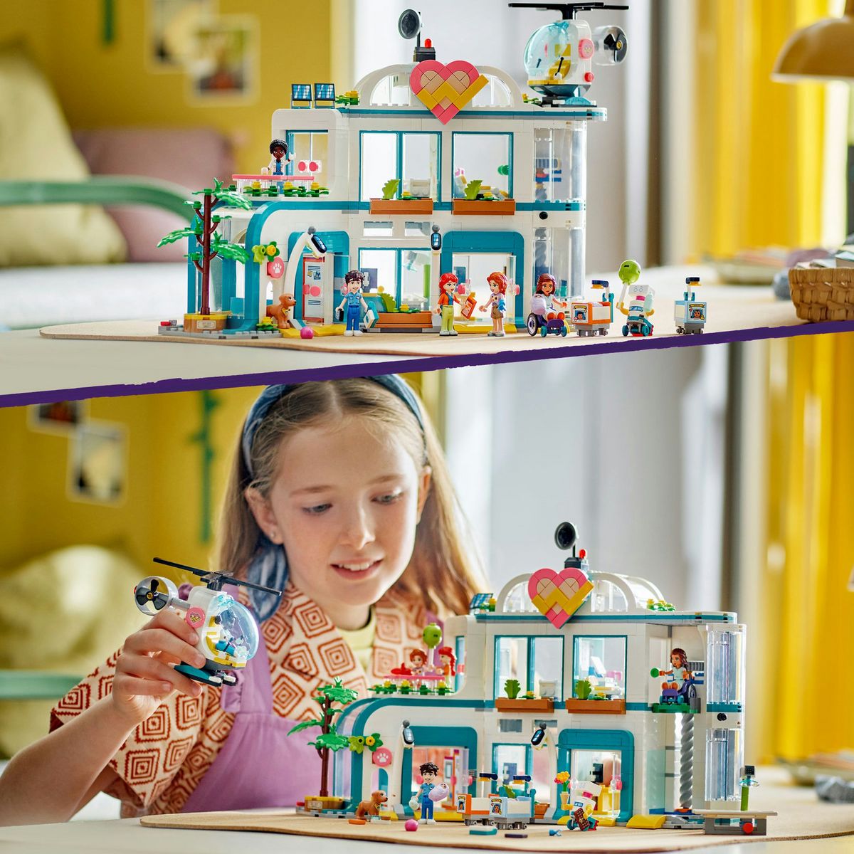 LEGO Friends 42621 L'Hôpital de Heartlake City, Jouet avec Hélicoptère et Figurines incluant Autumn et un Chien