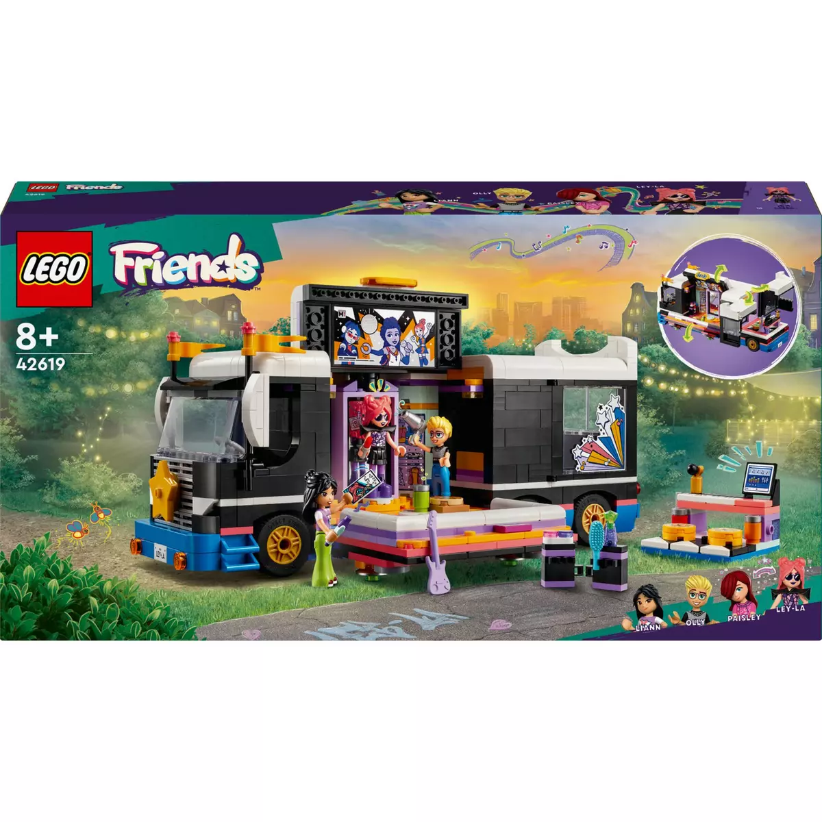 LEGO Friends 42619 Le Tourbus de la Star de la Pop, Jouet Musical avec 4  Mini-Poupées, Cadeau pour Enfants Dès 8 Ans pas cher 