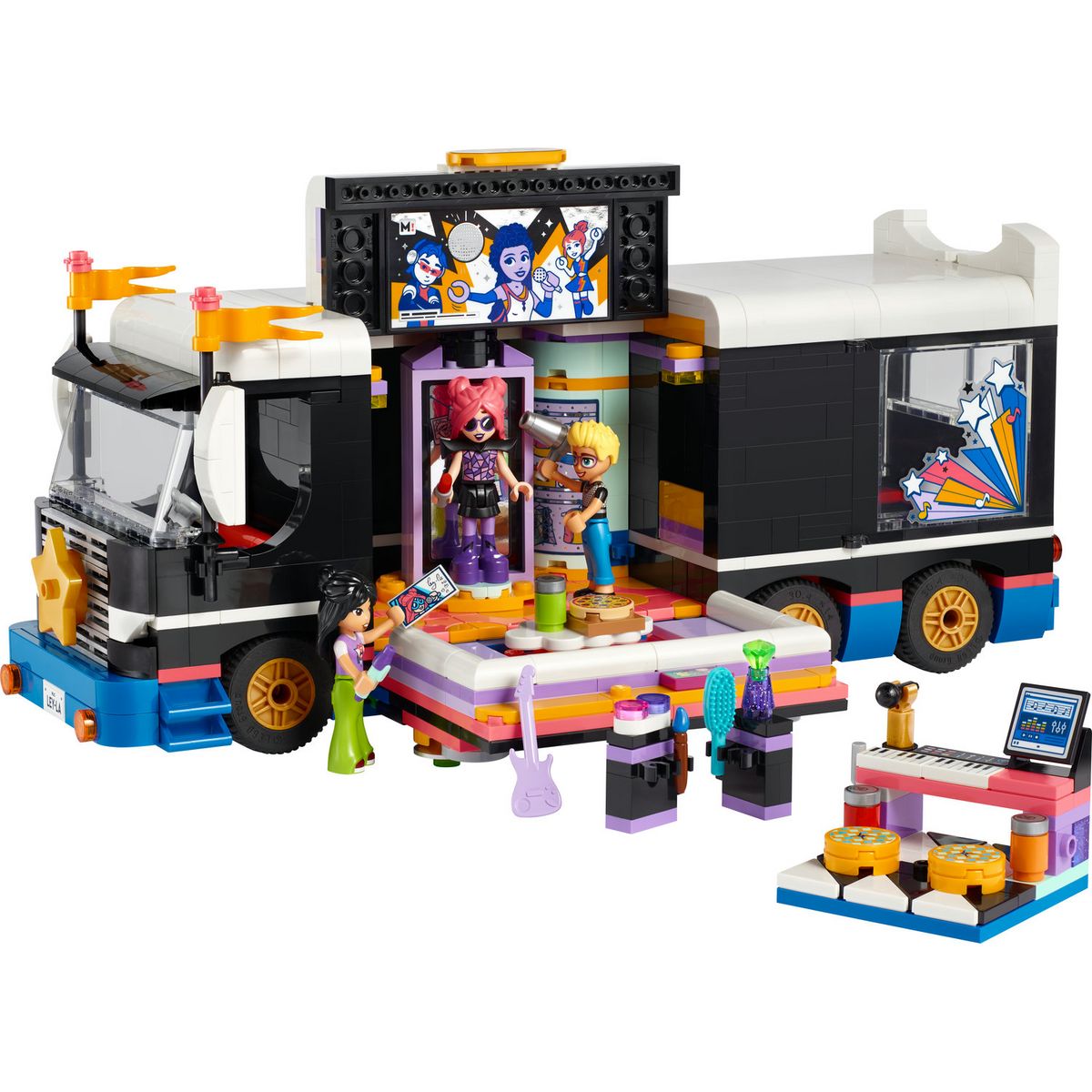 LEGO Friends 42619 Le Tourbus de la Star de la Pop, Jouet Musical avec 4 Mini-Poupées, Cadeau pour Enfants Dès 8 Ans