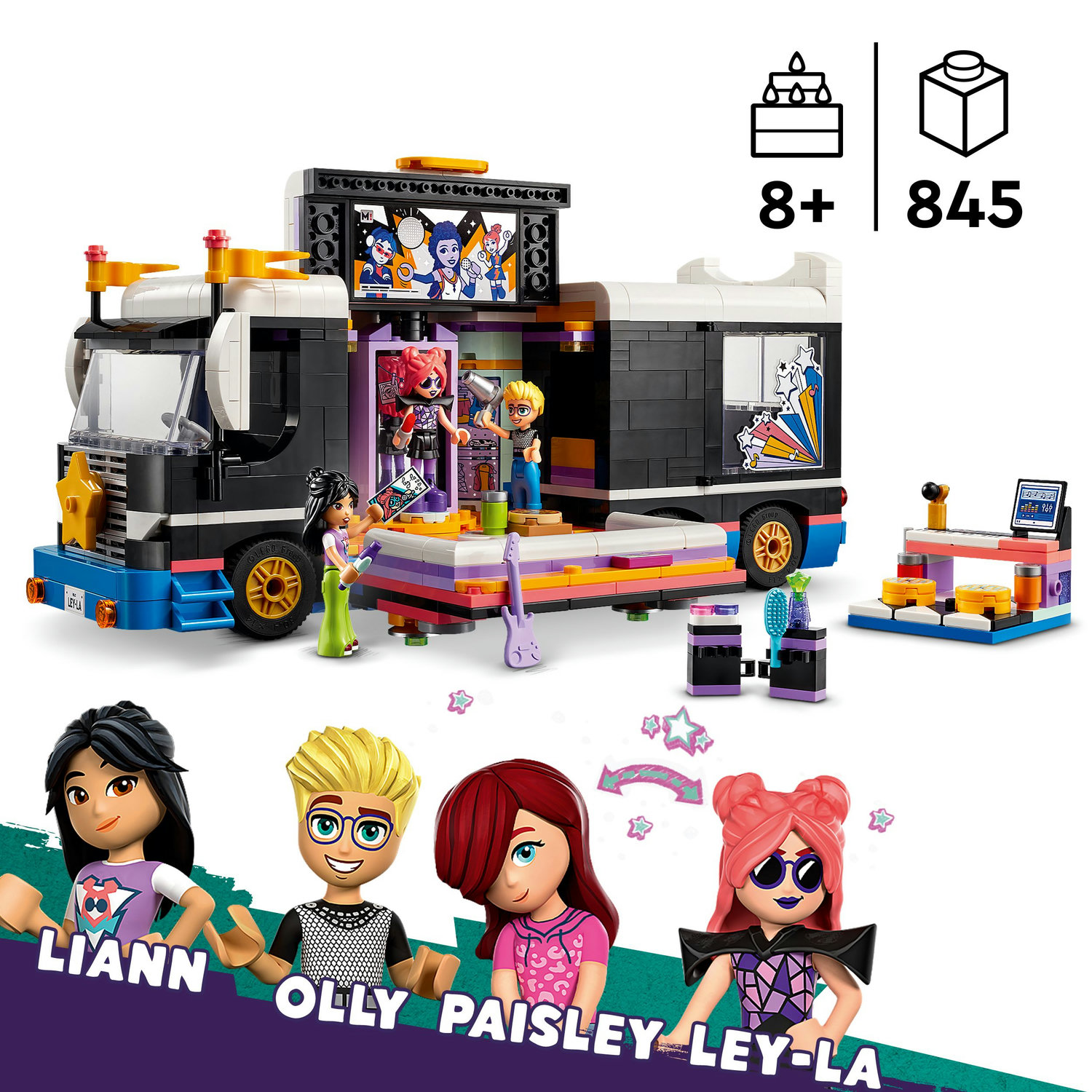 Voir la diapositive 3 : LEGO Friends 42619 Le Tourbus de la Star de la Pop, Jouet Musical avec 4 Mini-Poupées, Cadeau pour Enfants Dès 8 Ans
