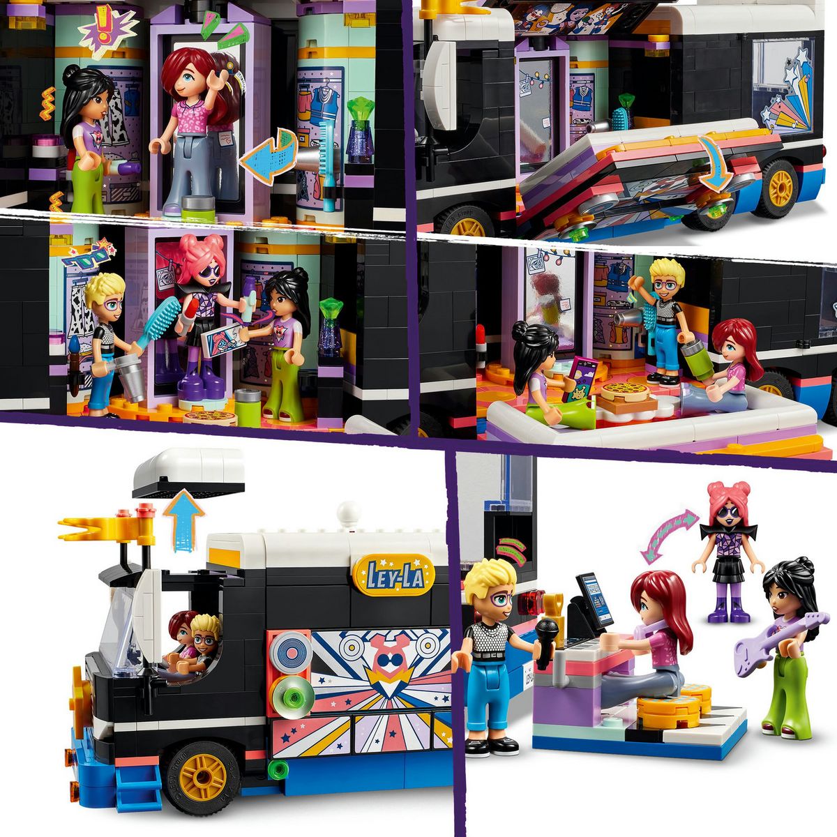 LEGO Friends 42619 Le Tourbus de la Star de la Pop, Jouet Musical avec 4 Mini-Poupées, Cadeau pour Enfants Dès 8 Ans