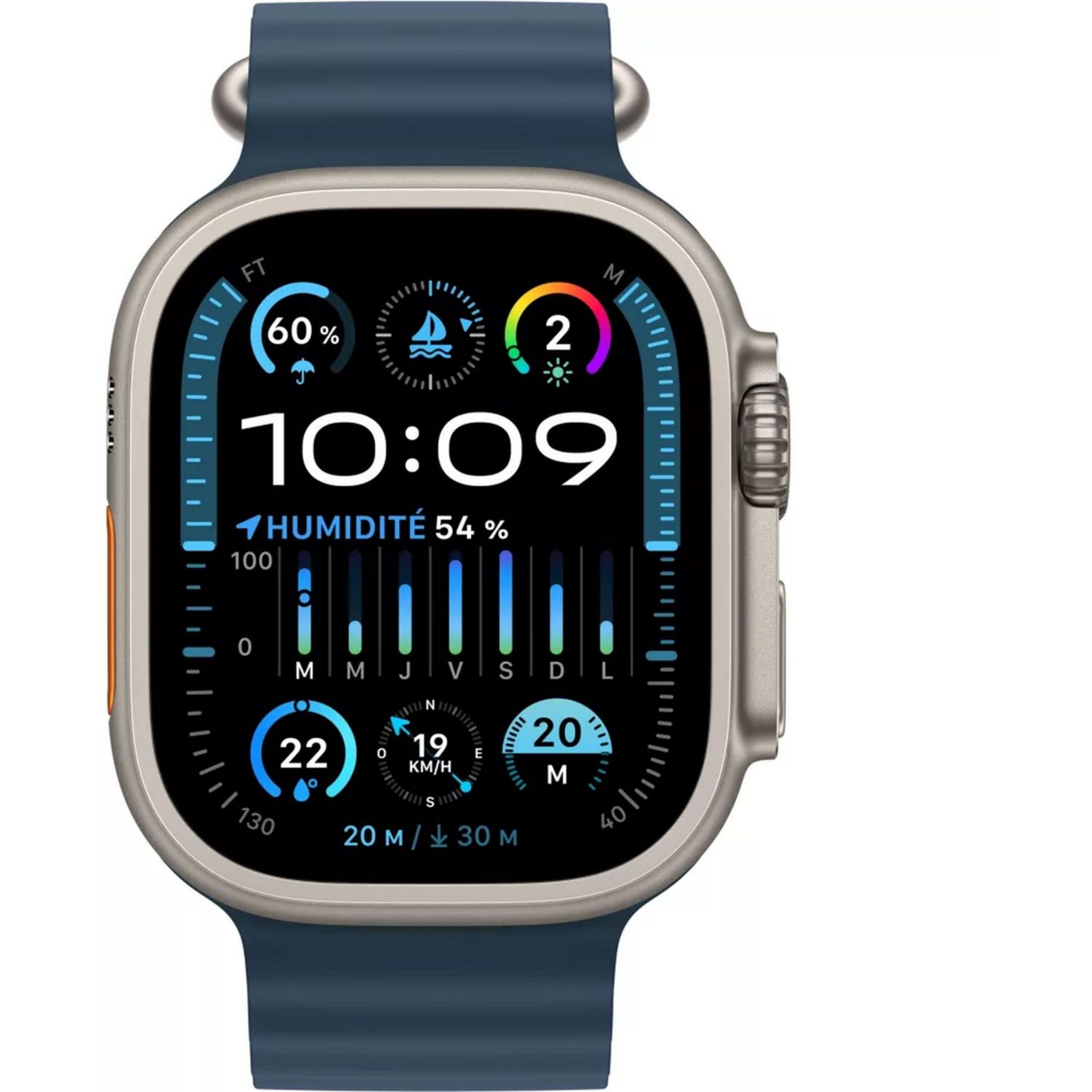 Voir la diapositive 10 : APPLE Montre connectée Watch Ultra 2 49mm Bracelet Océan - Bleu