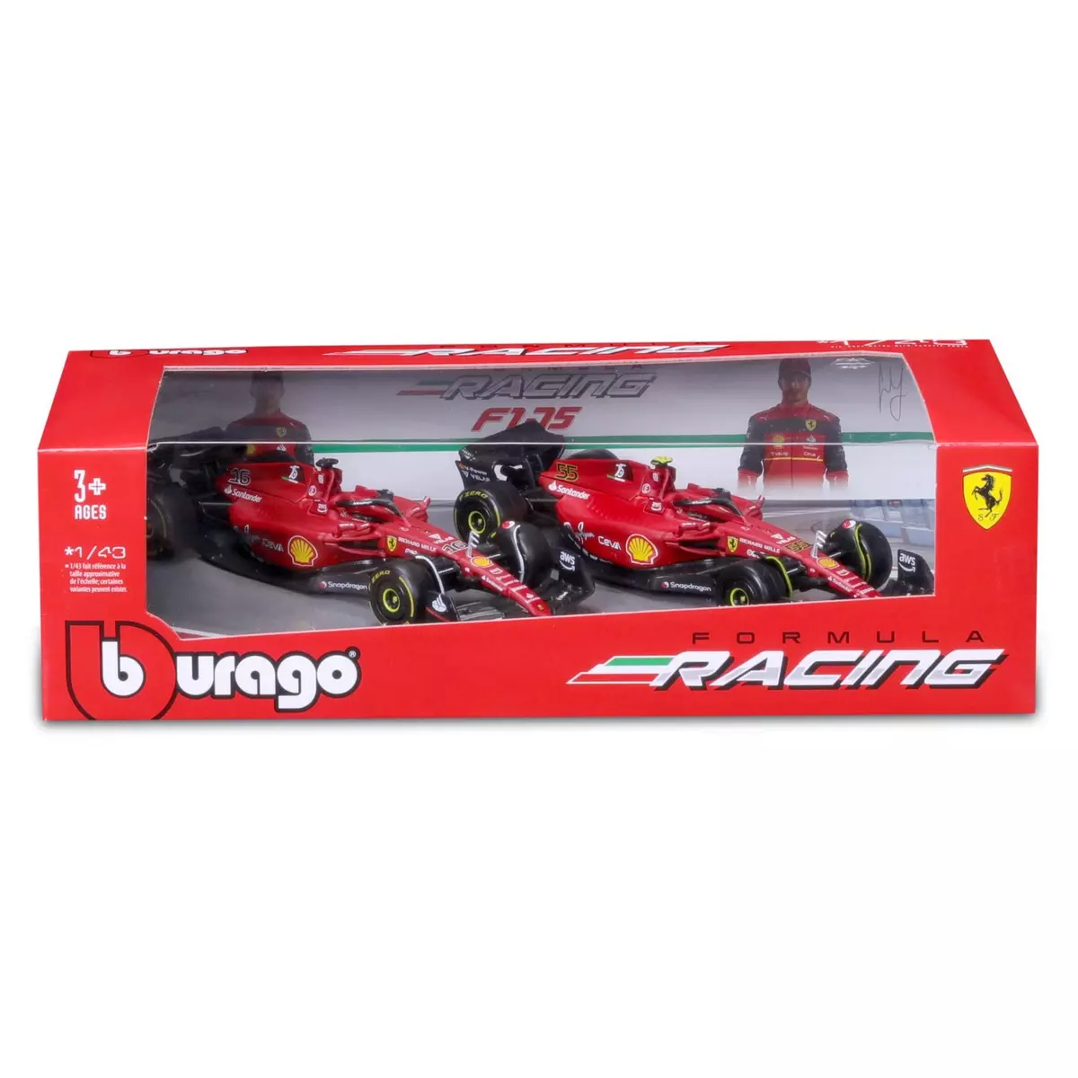 BBURAGO Pack de 2 véhicules Formule 1 Écurie Ferrari
