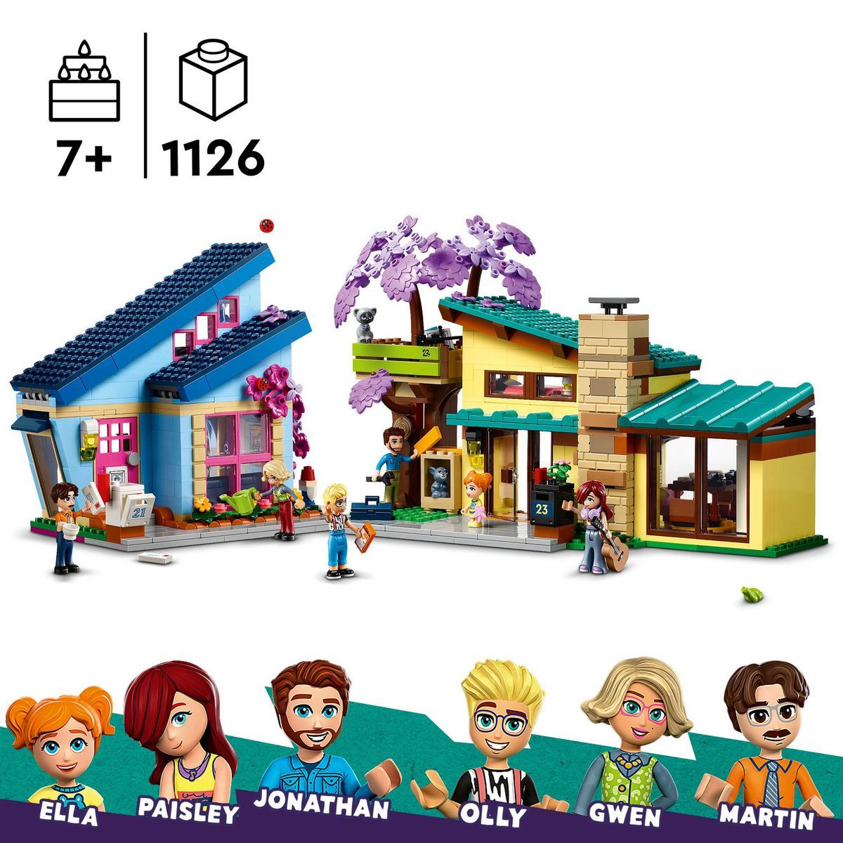 LEGO Friends 42620 Les Maisons Familiales d'Olly et de Paisley, Jouet de Poupée avec Figurines et Accessoires