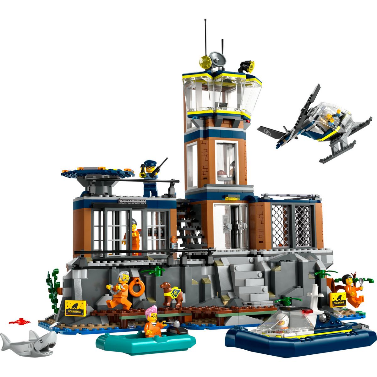 LEGO City 60419 La Prison de la Police en Haute Mer, Jouet avec Hélicoptère et Bateau, 7 Minifigurines et Figurine de Chien