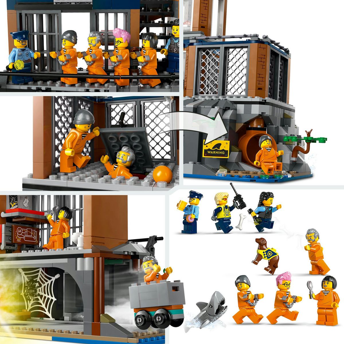 LEGO City 60419 La Prison de la Police en Haute Mer, Jouet avec Hélicoptère et Bateau, 7 Minifigurines et Figurine de Chien