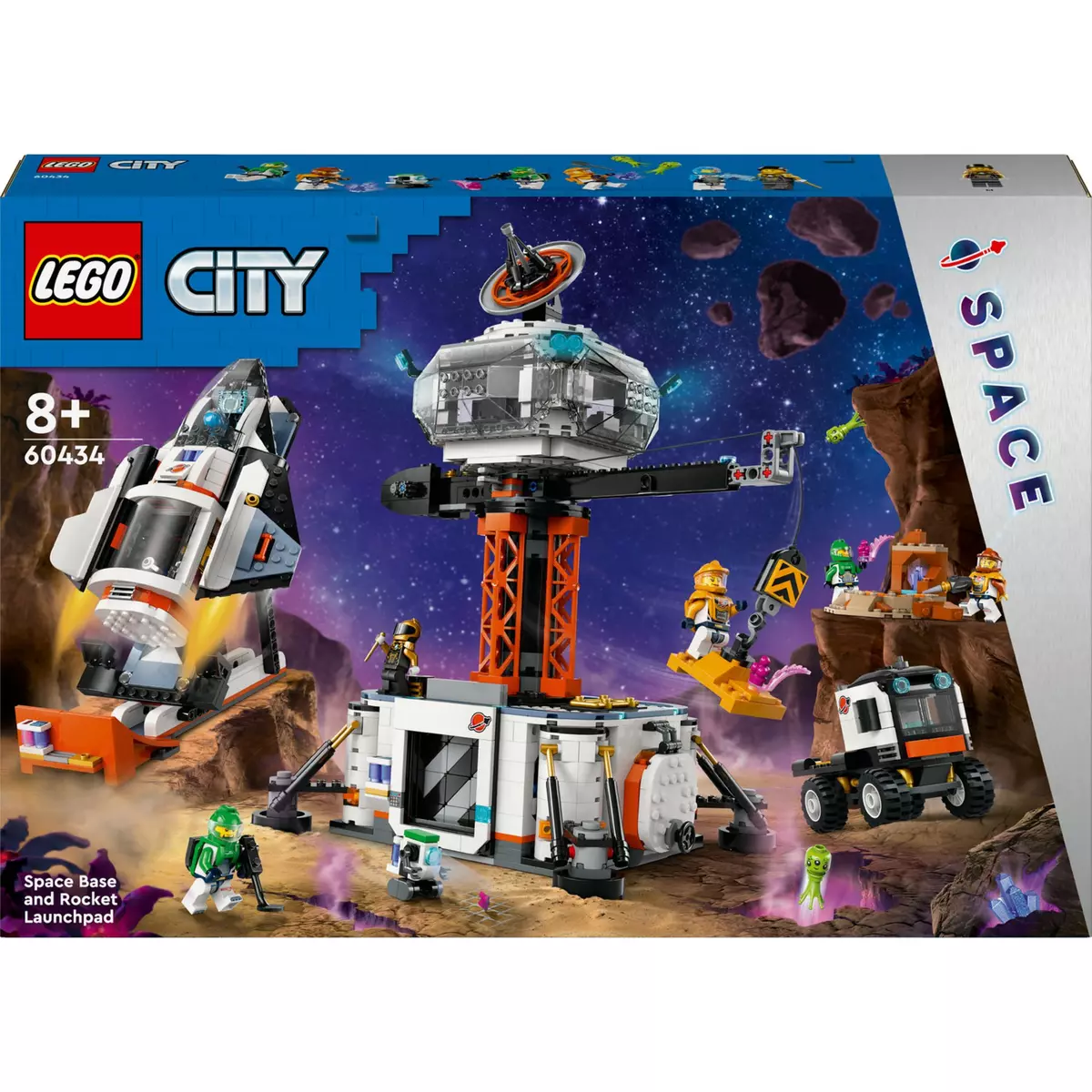 LEGO City 60438 La Station Spatiale et la Base de Lancement de Fusées, Jouet sur L'Espace, avec Robot et 6 Minifigurines