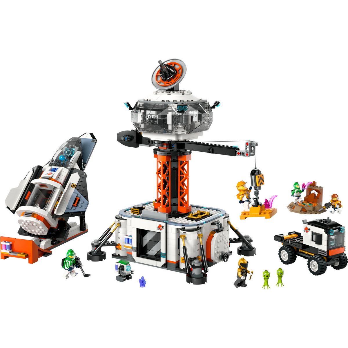 LEGO City 60438 La Station Spatiale et la Base de Lancement de Fusées, Jouet sur L'Espace, avec Robot et 6 Minifigurines