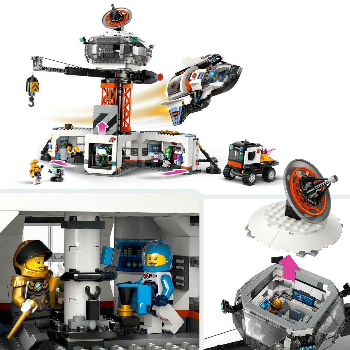 LEGO City 60438 La Station Spatiale et la Base de Lancement de Fusées, Jouet sur L'Espace, avec Robot et 6 Minifigurines