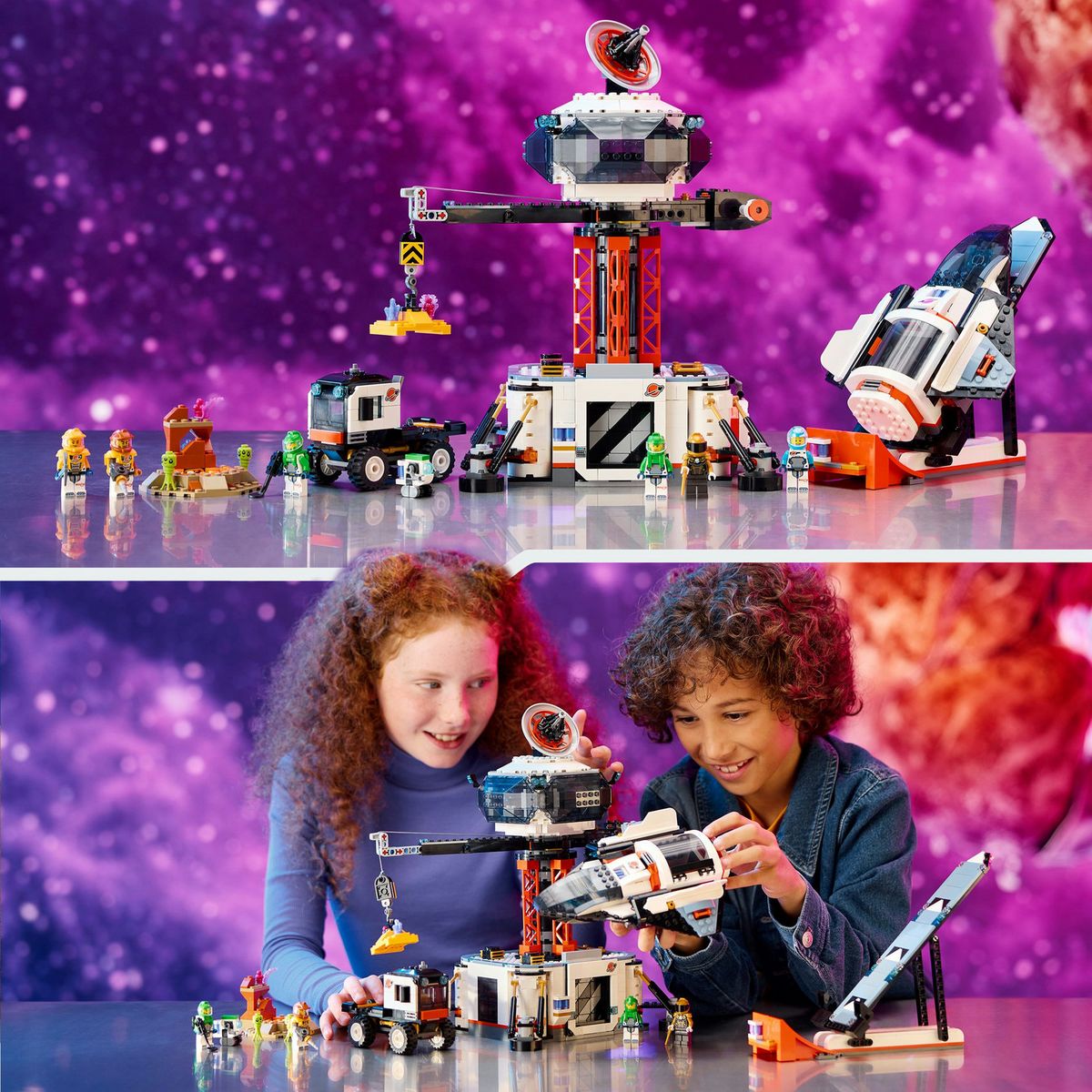 LEGO City 60438 La Station Spatiale et la Base de Lancement de Fusées, Jouet sur L'Espace, avec Robot et 6 Minifigurines