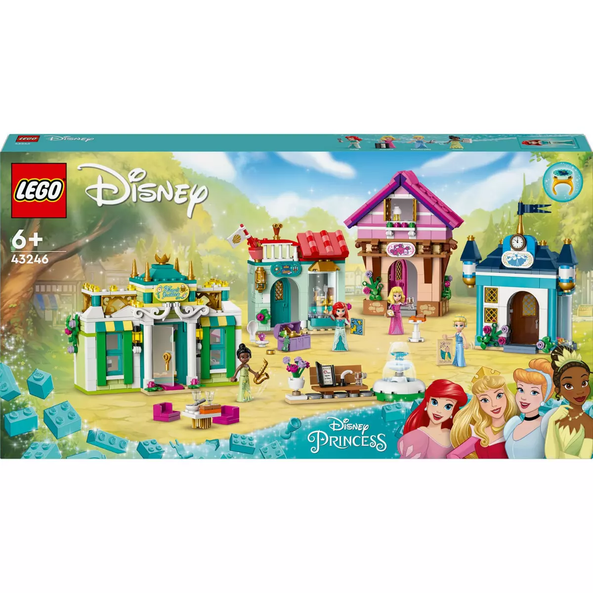 LEGO Disney 43246 Princess Les Aventures des Princesses Disney au Marché, Jouet avec 4 Mini Poupées : Ariel, Cendrillon