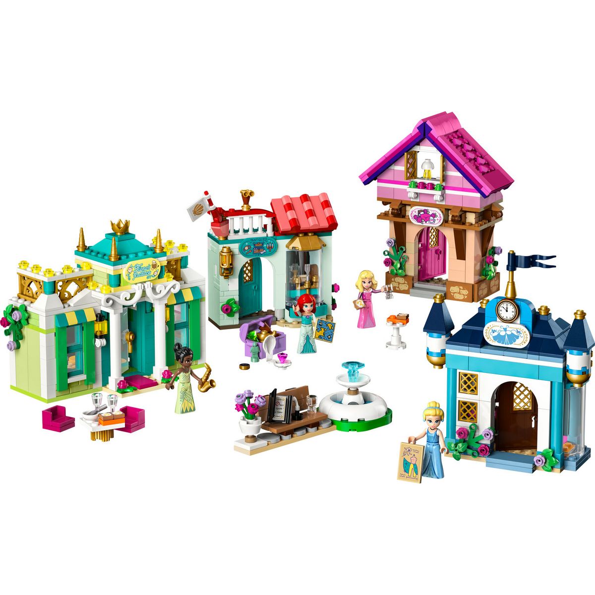 LEGO Disney 43246 Princess Les Aventures des Princesses Disney au Marché, Jouet avec 4 Mini Poupées : Ariel, Cendrillon