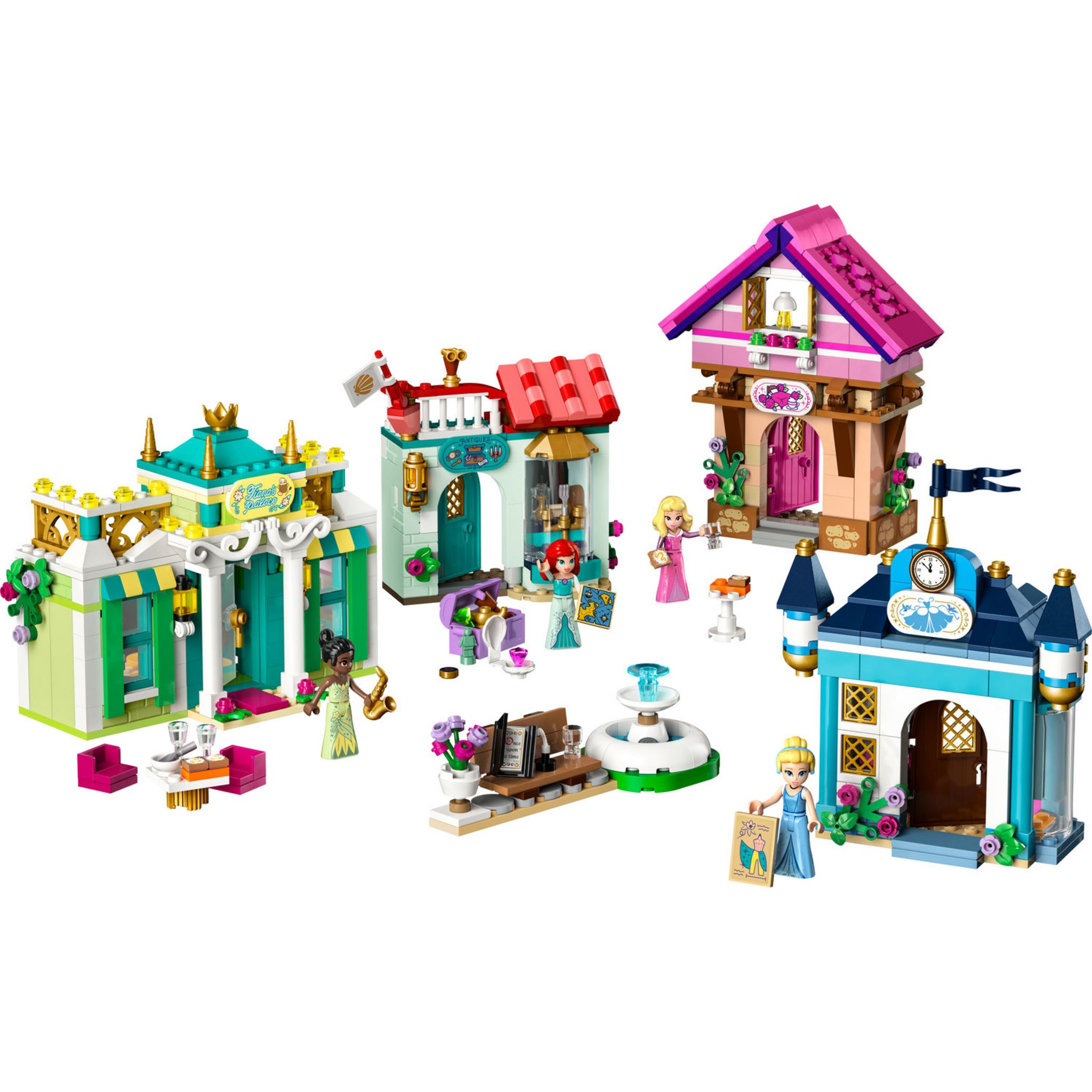 Voir la diapositive 2 : LEGO Disney 43246 Princess Les Aventures des Princesses Disney au Marché, Jouet avec 4 Mini Poupées : Ariel, Cendrillon