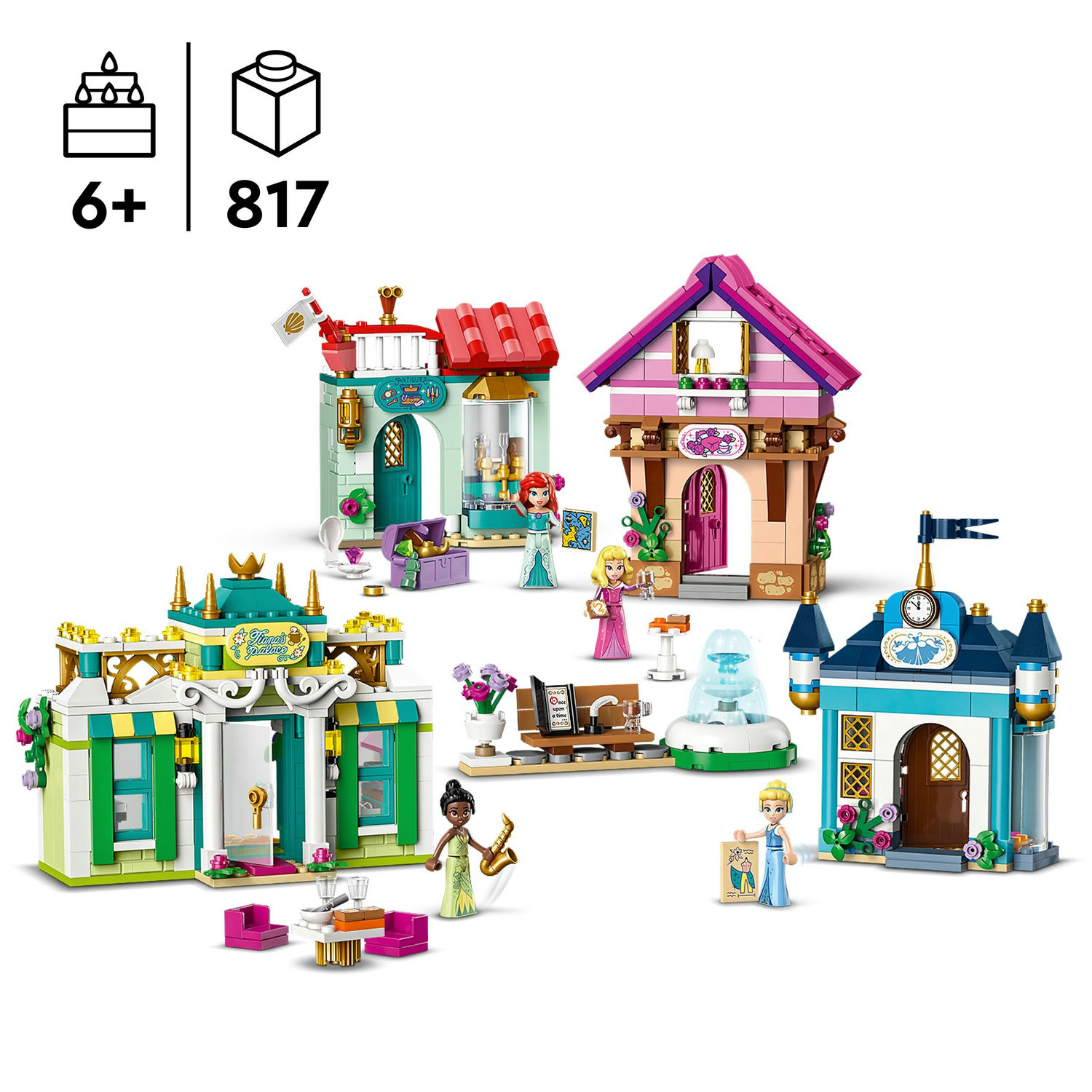 Voir la diapositive 3 : LEGO Disney 43246 Princess Les Aventures des Princesses Disney au Marché, Jouet avec 4 Mini Poupées : Ariel, Cendrillon