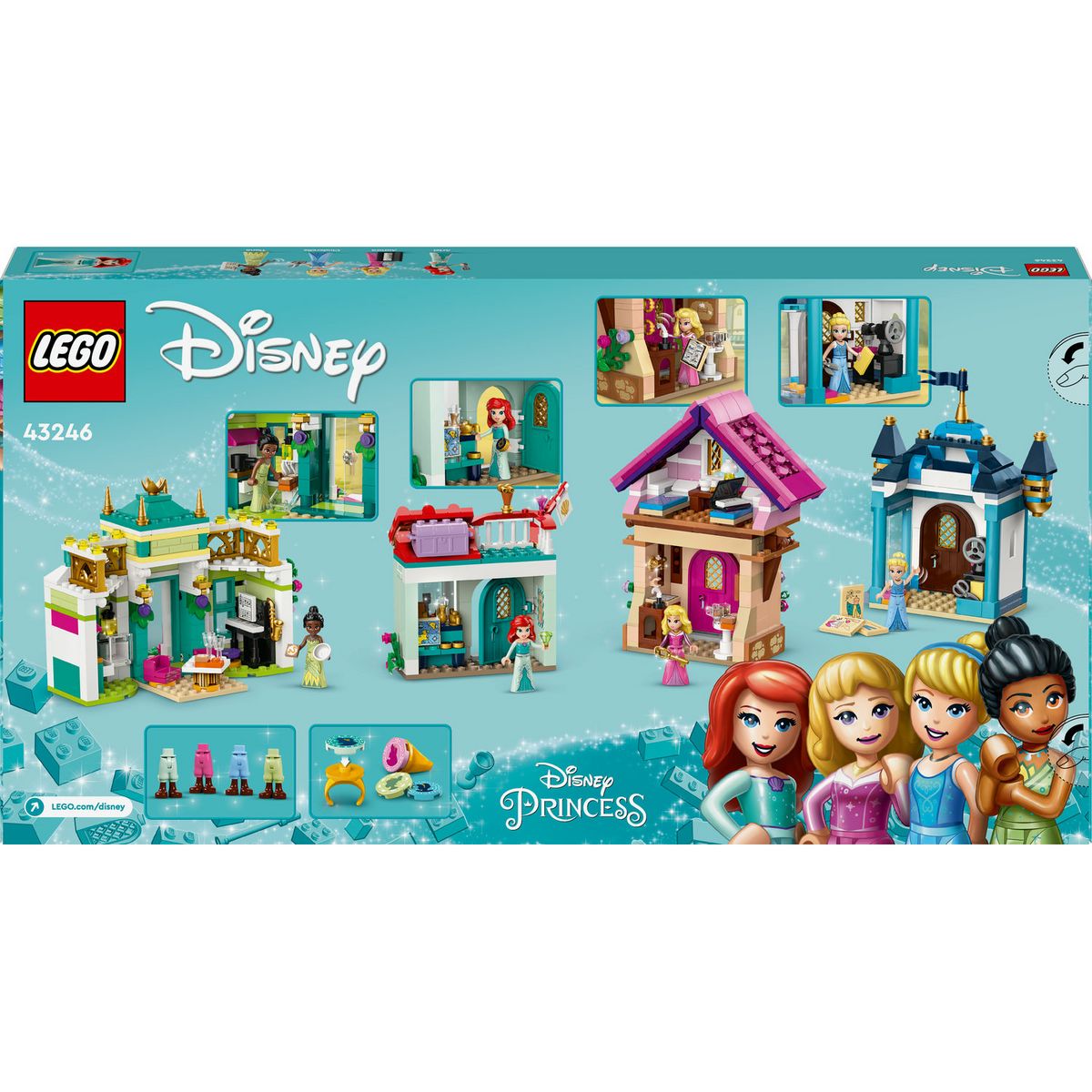 LEGO Disney 43246 Princess Les Aventures des Princesses Disney au Marché, Jouet avec 4 Mini Poupées : Ariel, Cendrillon