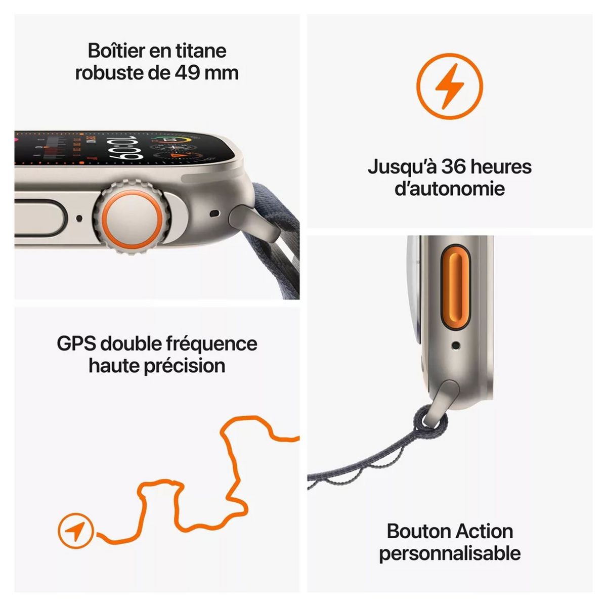 APPLE Montre connectée Watch Ultra 2 49mm Boucle Trail Taille M/L - Vert Gris