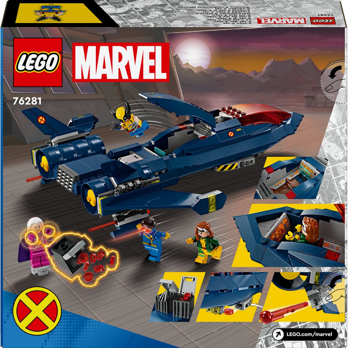LEGO Marvel 76281 Le X-Jet des X-Men, Jouet d'Avion, Chasseur avec Minifigurines de Super-Héros : Wolverine