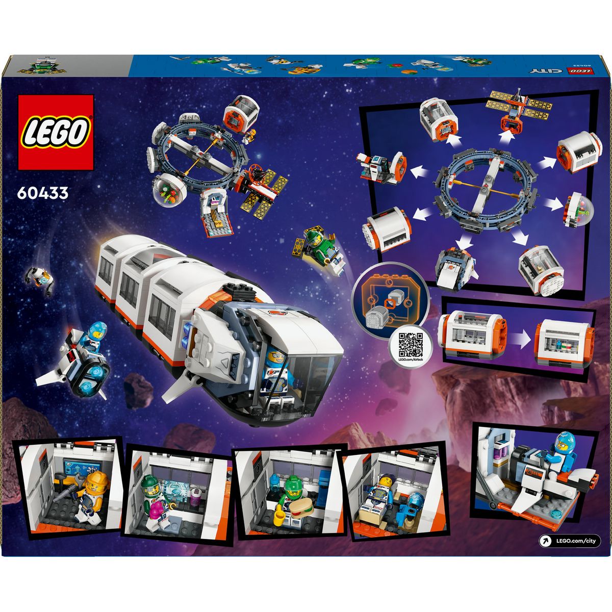 LEGO City 60433 La Station Spatiale Modulaire, Jouet avec Navette, Exploration de l'Espace, avec 6 Minifigurines