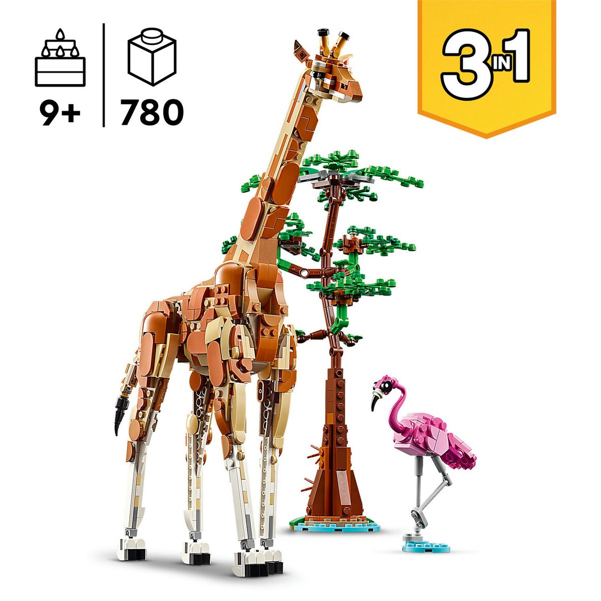 LEGO Creator 3en1 31150 Les Animaux Sauvages du Safari, Jouet avec Figurines d'Animaux, Girafe, Gazelles et Lion