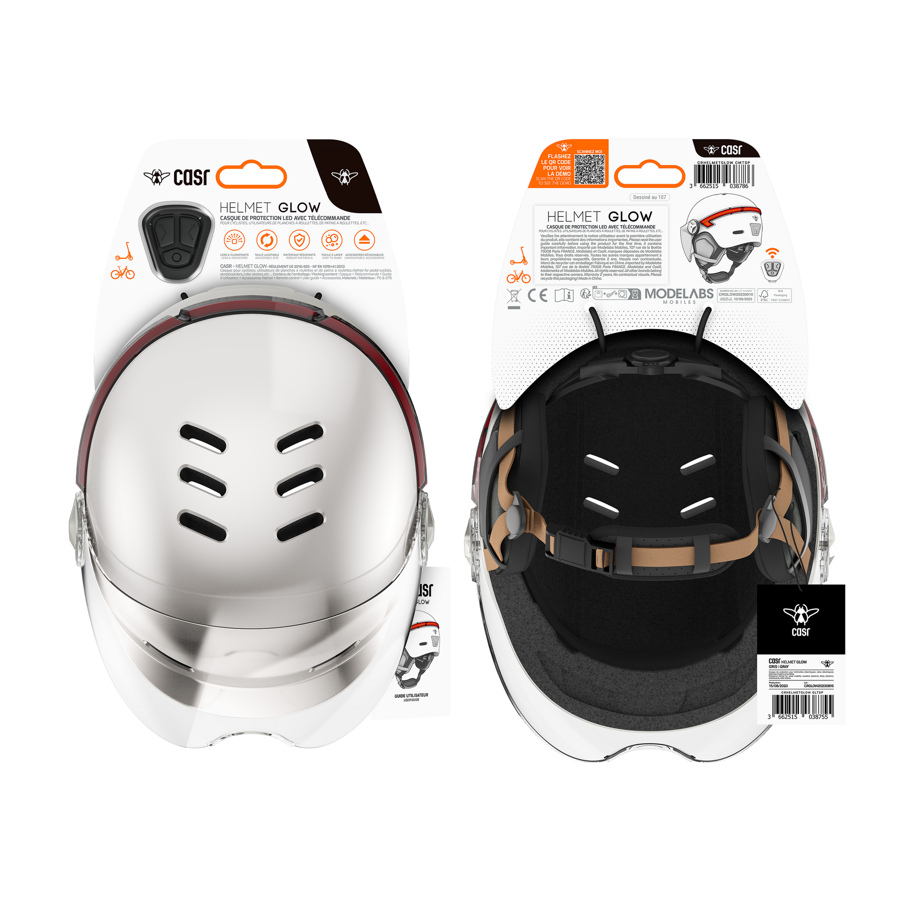 Voir la diapositive 2 : CASR Casque LED Glow taille L - Crème