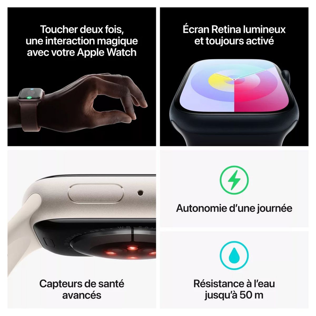 APPLE Montre connectée Watch 9 45mm Alu Taille M/L - Lumière Stellaire