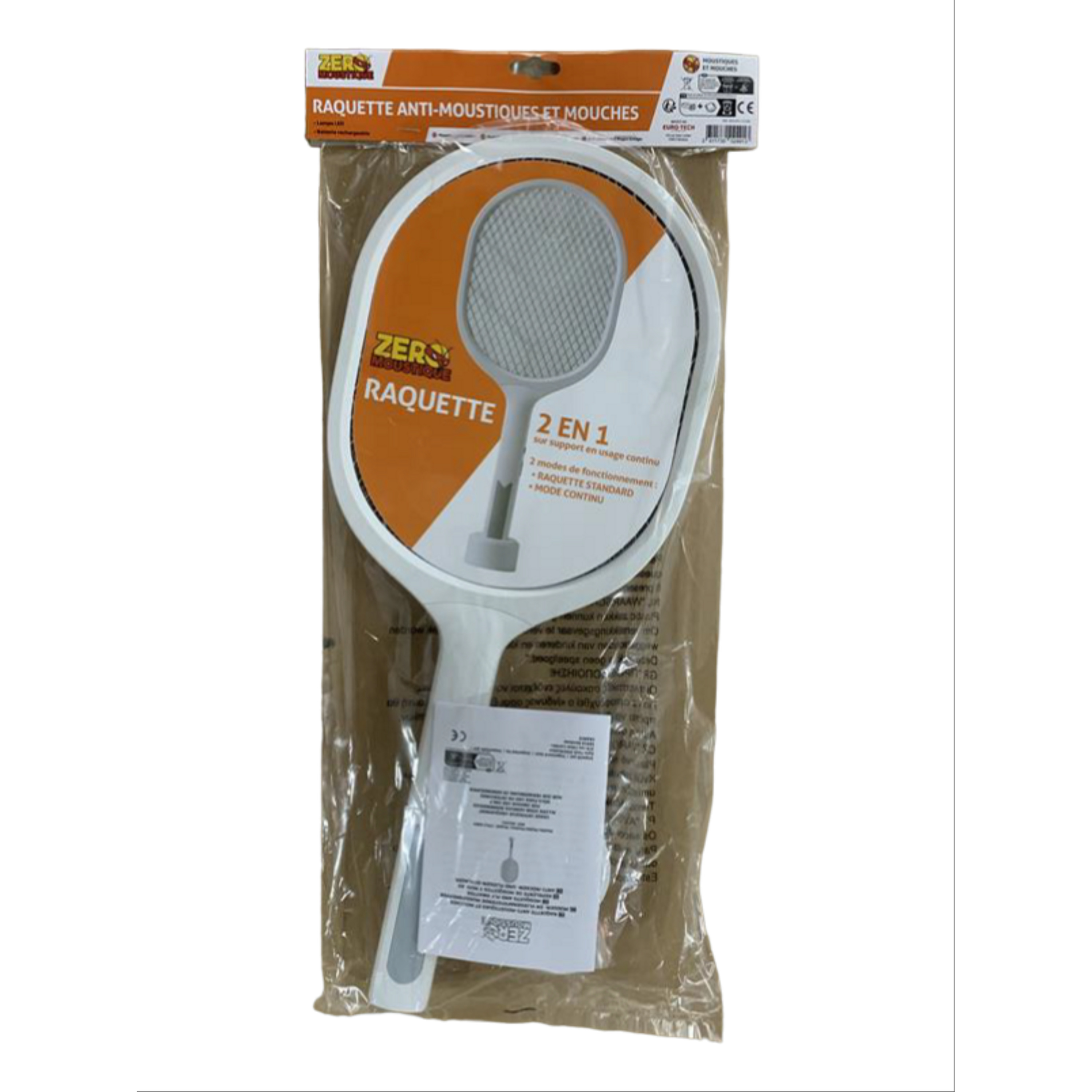 Voir la diapositive 2 : ZERO MOUSTIQUE Raquette anti moustique 2 en 1 002491 - Blanc
