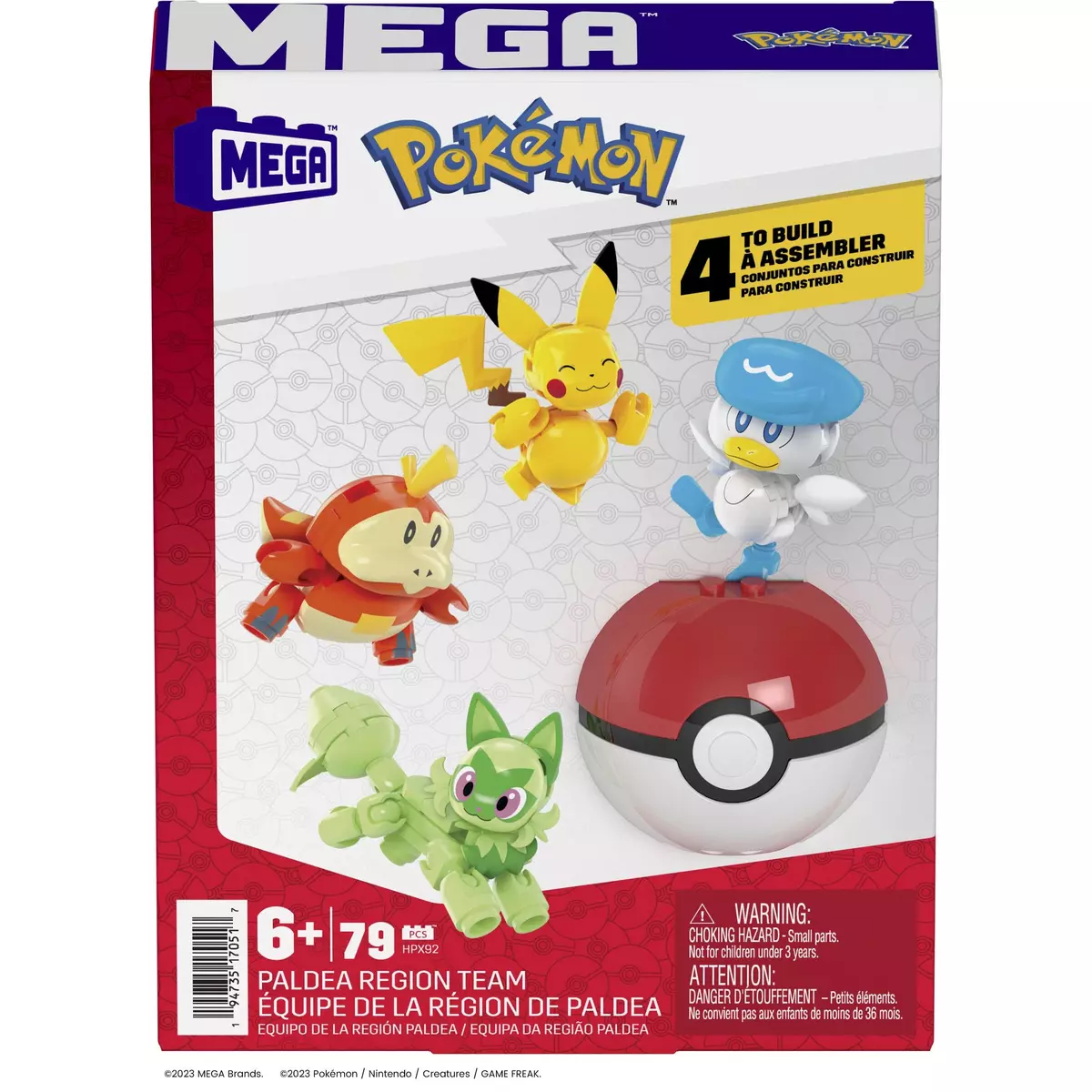 Figurines Pokémon Pikachu, Coiffeton, Poussacha, Chochodile à construire MEGA