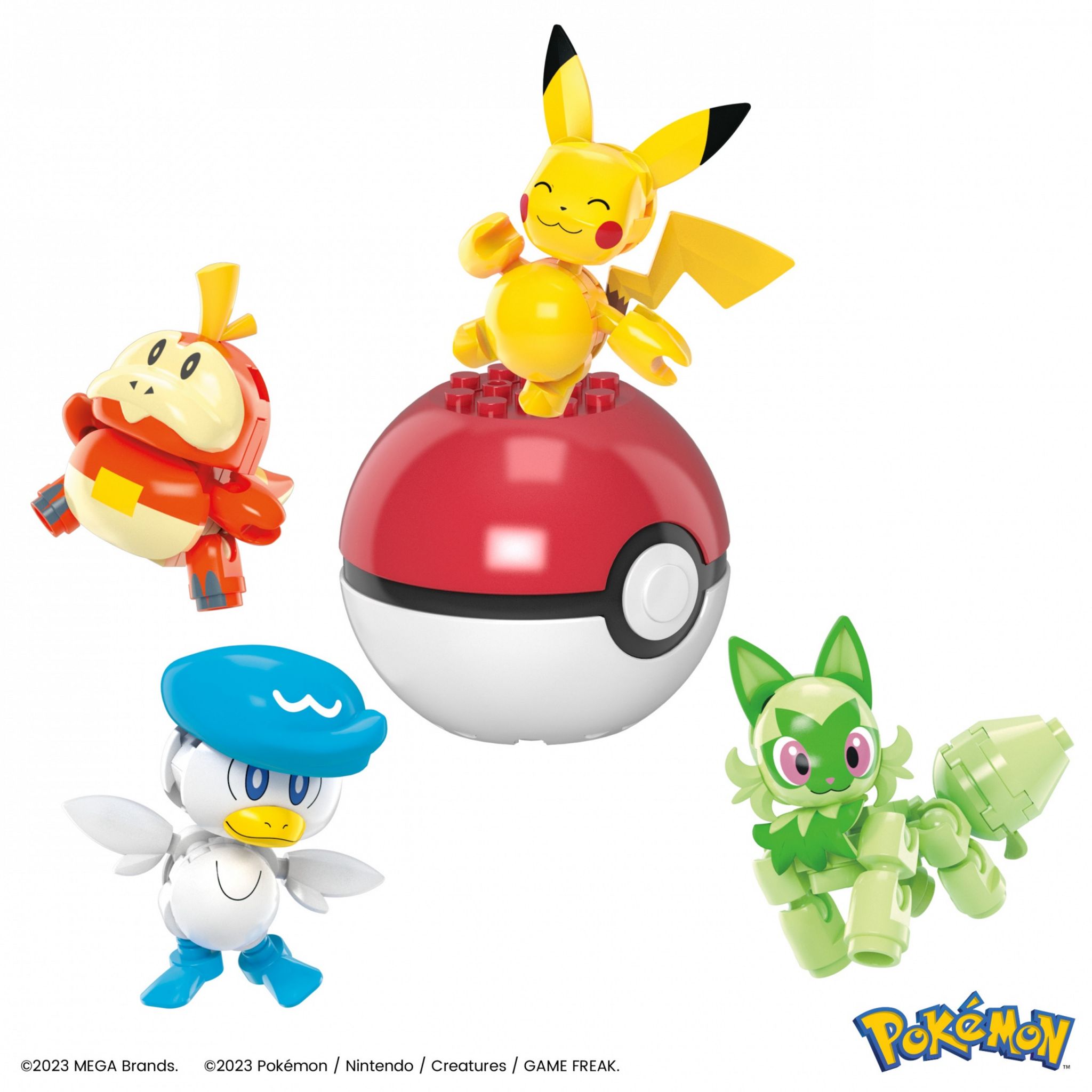 Voir la diapositive 2 : Figurines Pokémon Pikachu, Coiffeton, Poussacha, Chochodile à construire MEGA