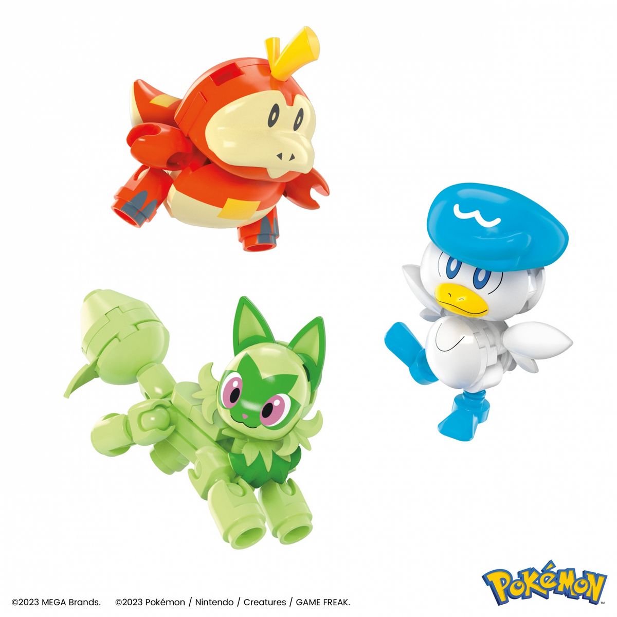 Figurines Pokémon Pikachu, Coiffeton, Poussacha, Chochodile à construire MEGA