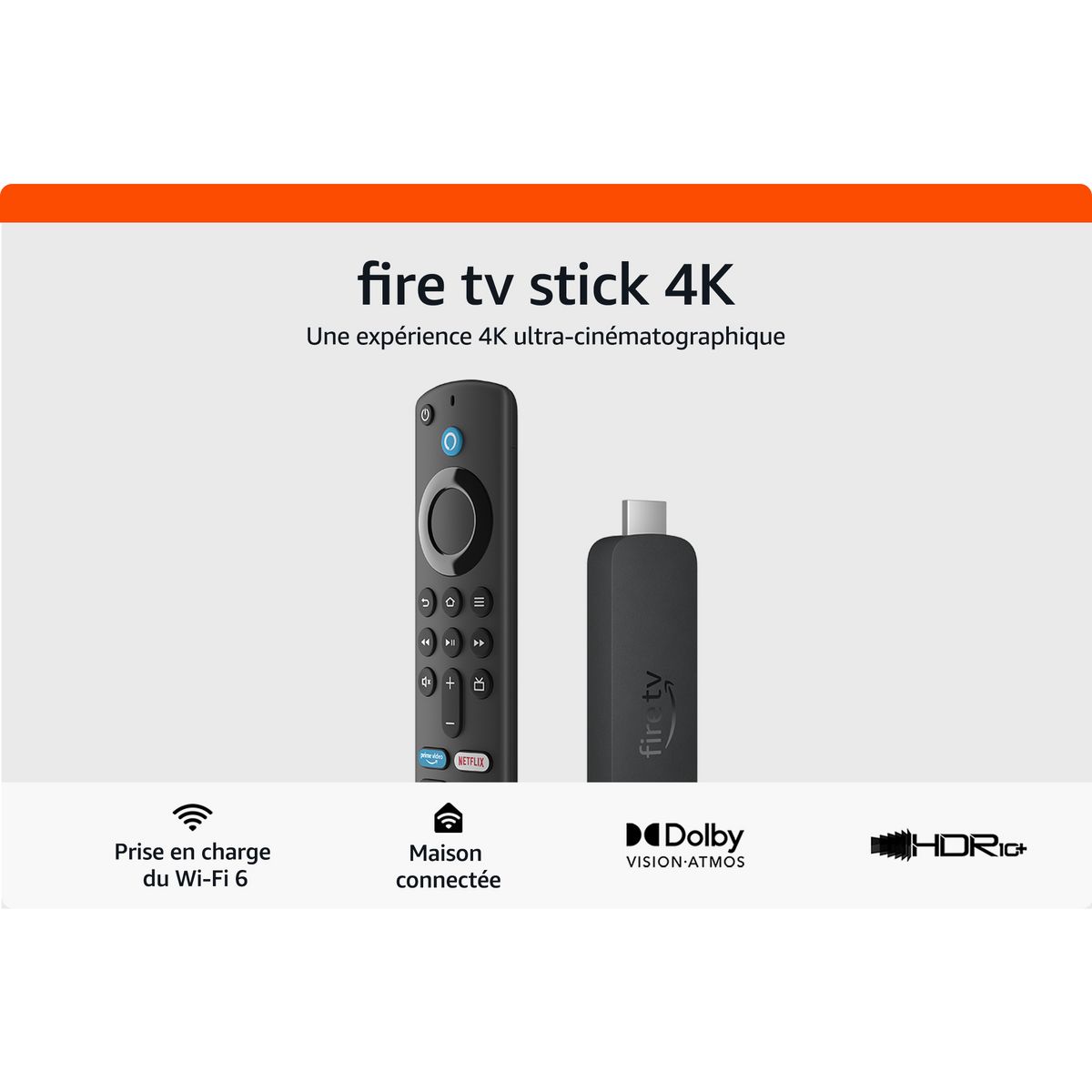 AMAZON Fire TV Stick 4K Ultra HD Fire OS avec télécommande vocale Alexa -  Noir