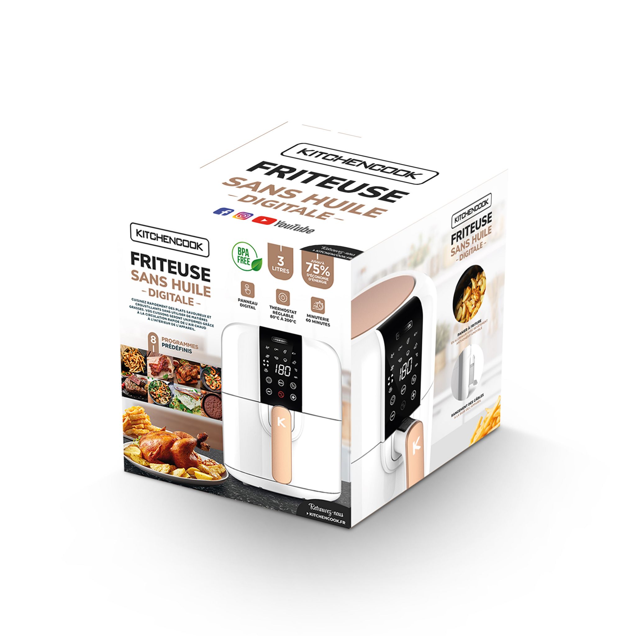 Voir la diapositive 4 : KITCHENCOOK Friteuse électrique sans huile à air chaud AIRMED - Blanc