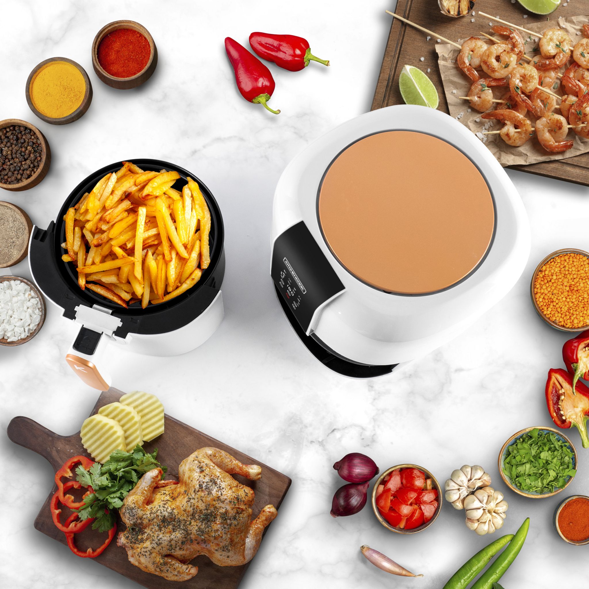 Voir la diapositive 8 : KITCHENCOOK Friteuse électrique sans huile à air chaud AIRMED - Blanc