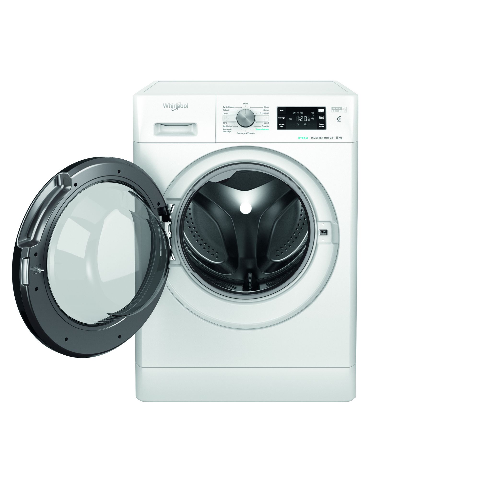 Voir la diapositive 2 : WHIRLPOOL Lave linge hublot FFB8258BVFR, 8 kg, 1200 T/min, B