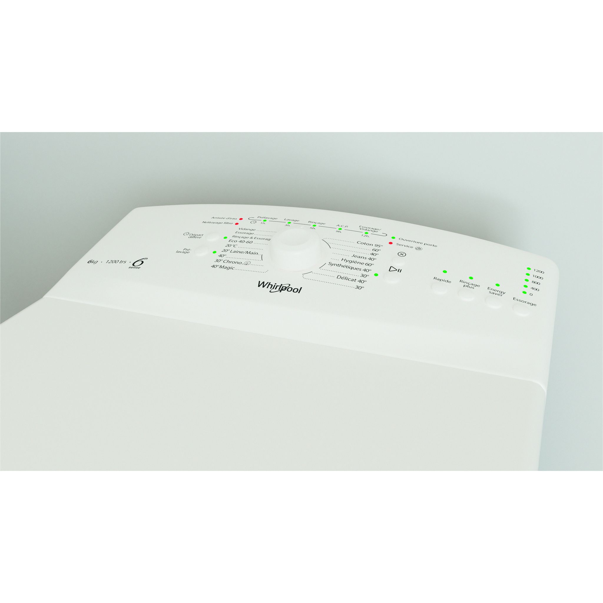 Voir la diapositive 13 : WHIRLPOOL Lave linge top TDLR 62422LFR/N, 6 kg, 1200 T/min, C