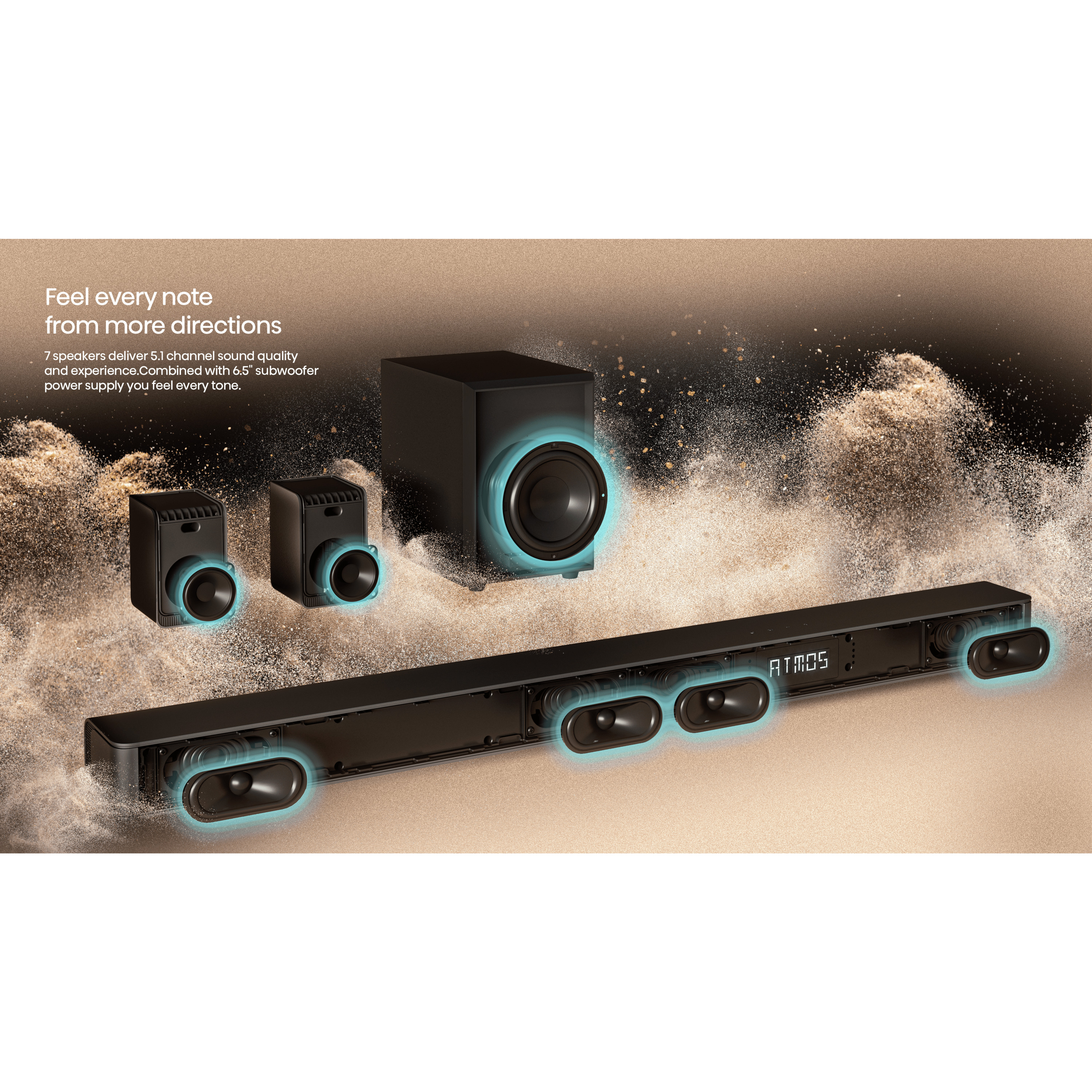 Voir la diapositive 7 : HISENSE Barre de son HS2100 2.1 + caisson de basse sans fils - Noir