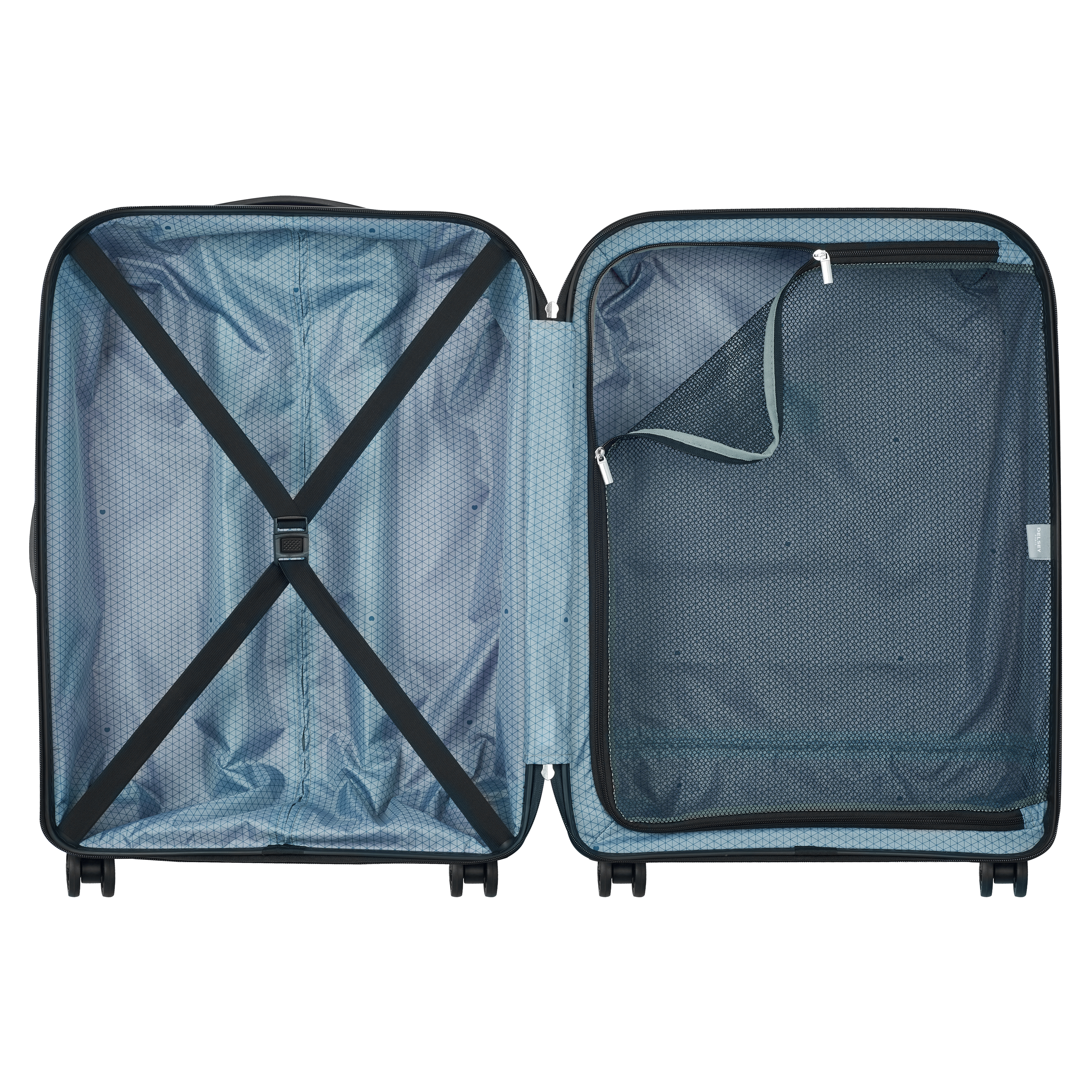 Voir la diapositive 2 : DELSEY Valise rigide 66 cm 8 roues BINALONG - bleu